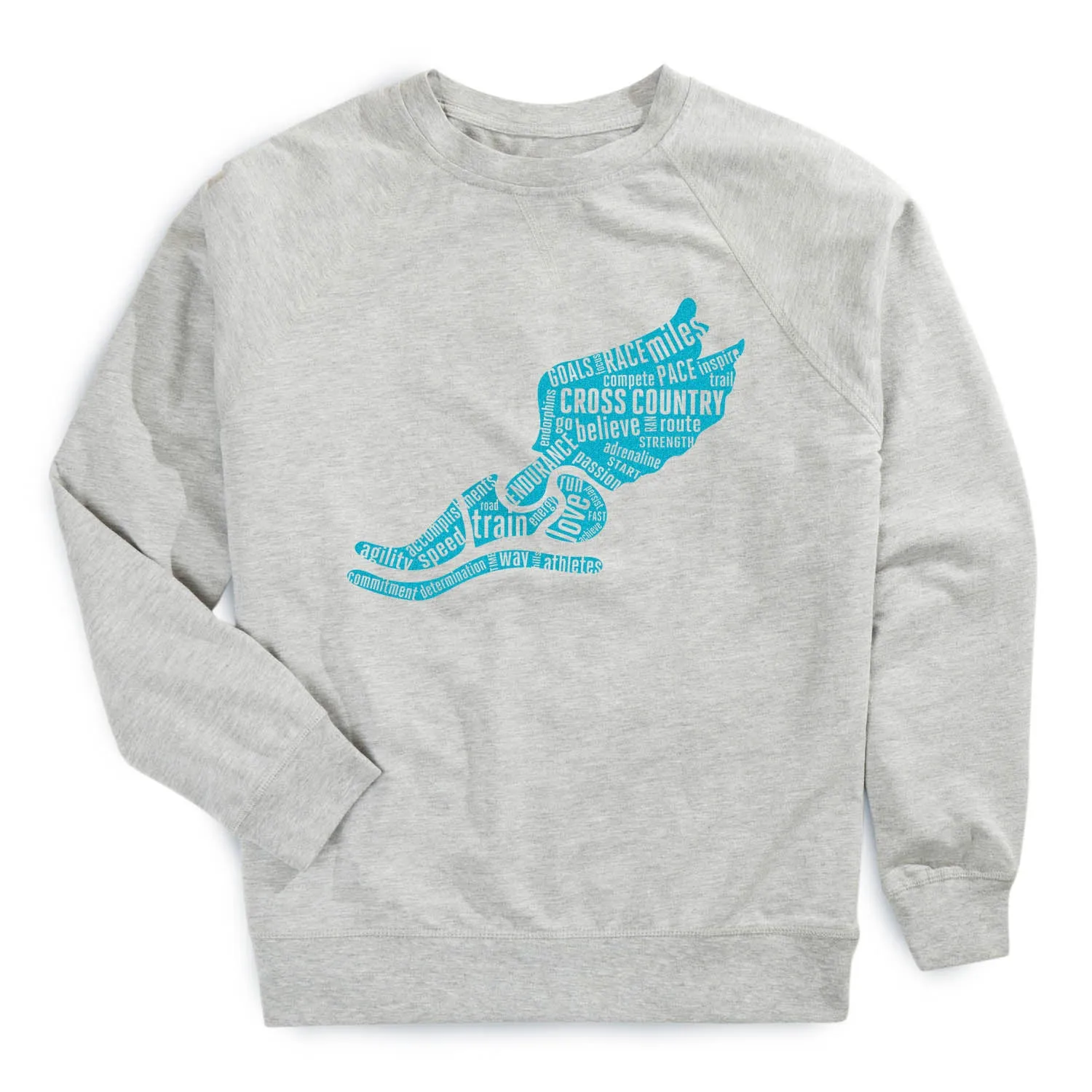 Planet Glow Cross Country Raglan Crew Neck Pullover - Winged Foot Inspirational Words