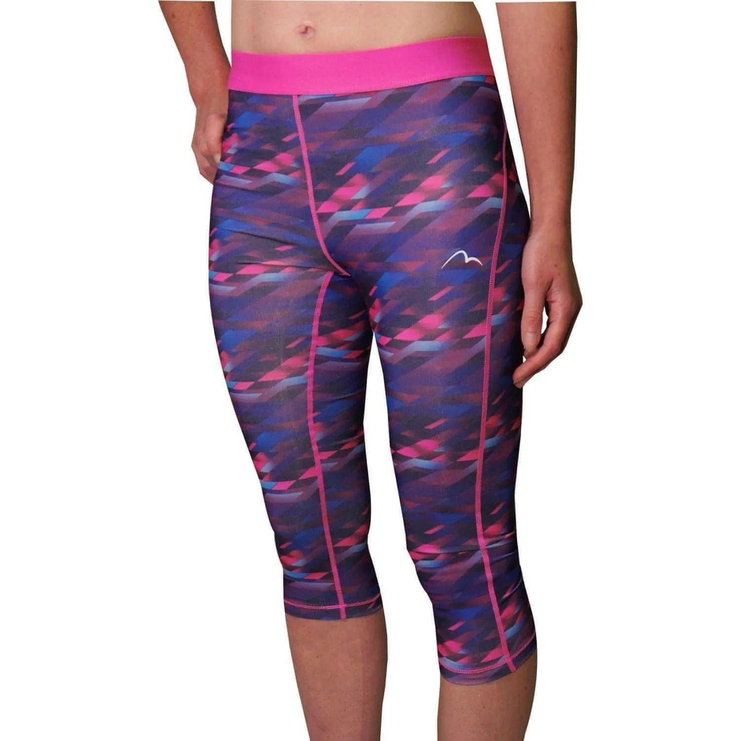 Non Irritating No Pressure More Mile Go For It Printed Womens 3/4 Capri Running Tights - Pink