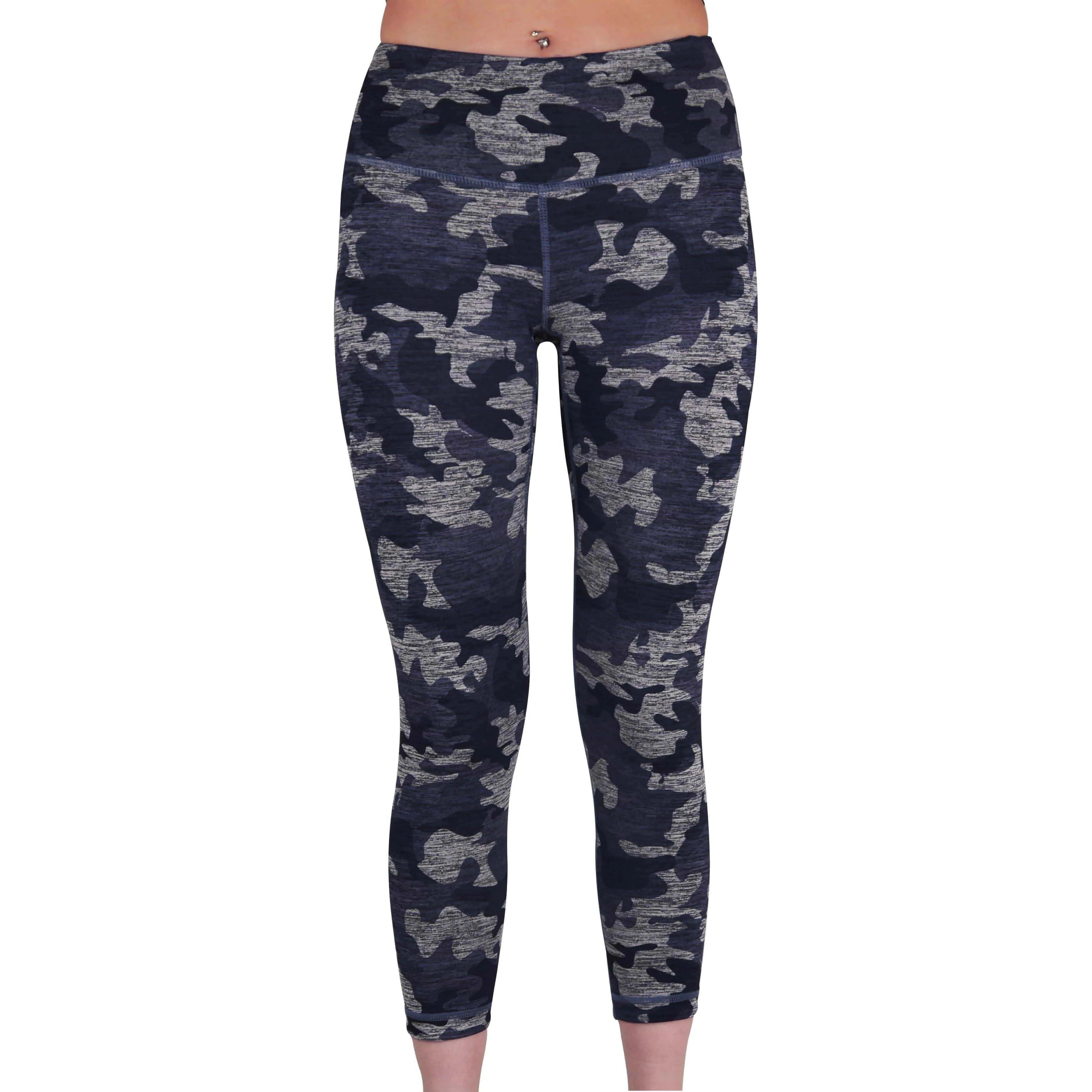 Mesh Panel Park Run More Mile Reversible Graphic Womens 3/4 Capri Running Tights - Blue