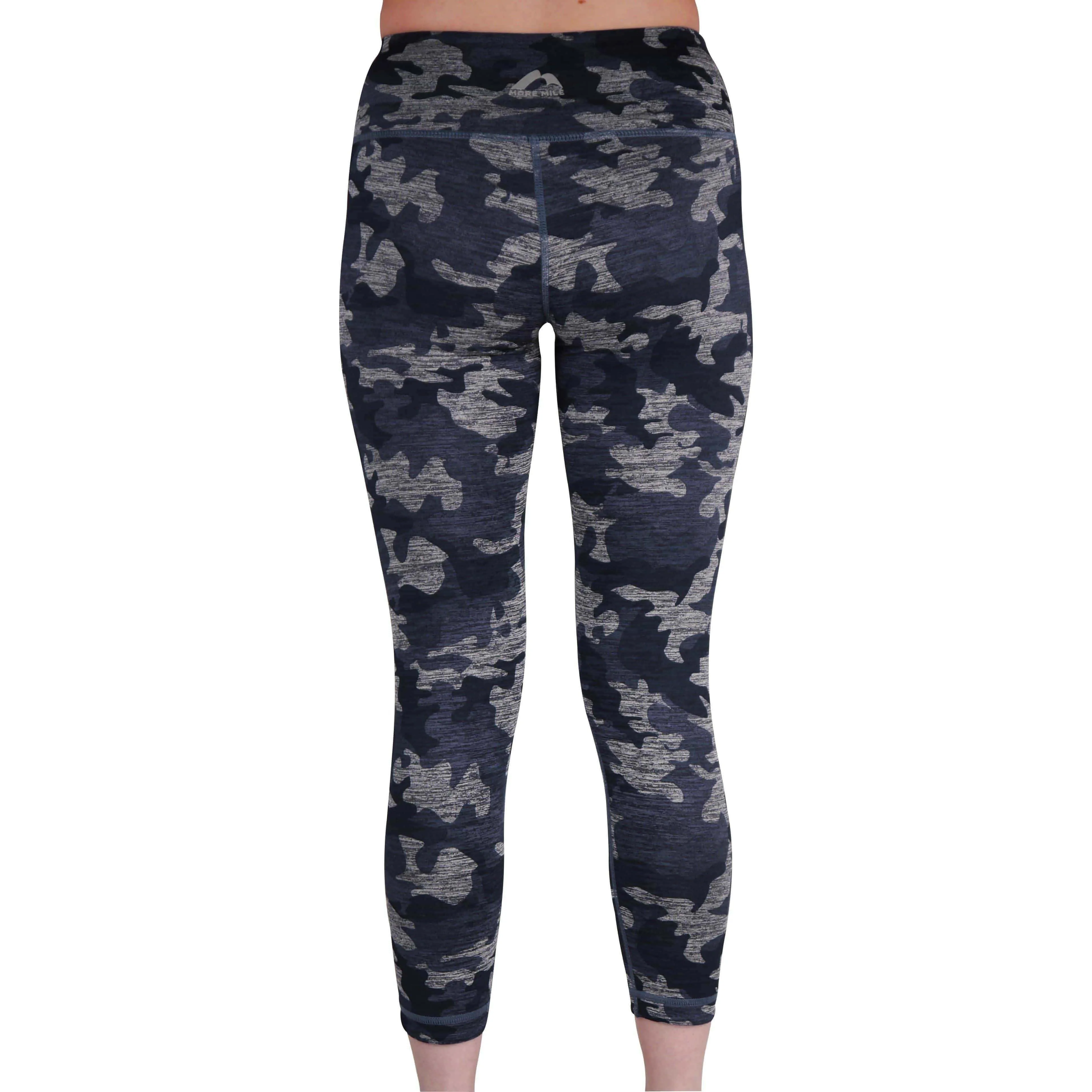 More Mile Reversible Graphic Womens 3/4 Capri Running Tights - Blue Freedom Move