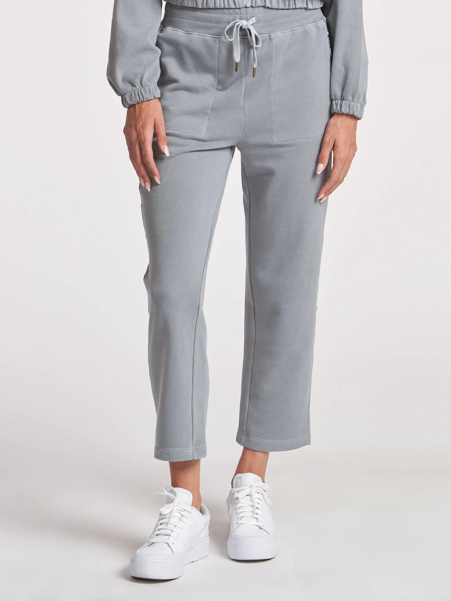 Ripstop Fabric Blend Yoga Capri Pants Rib Inset Ankle Pant