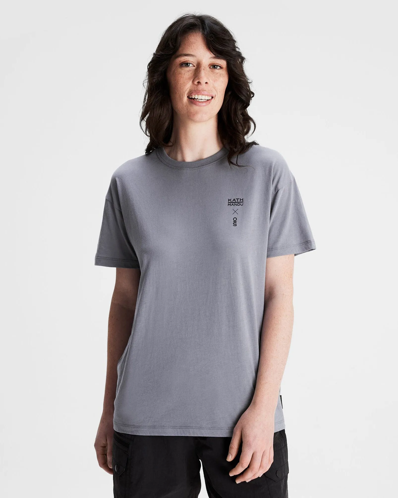 All-Season Comfort Bohemian style Women's O.Smither Lines Organic Cotton T-shirt - Dark Haze