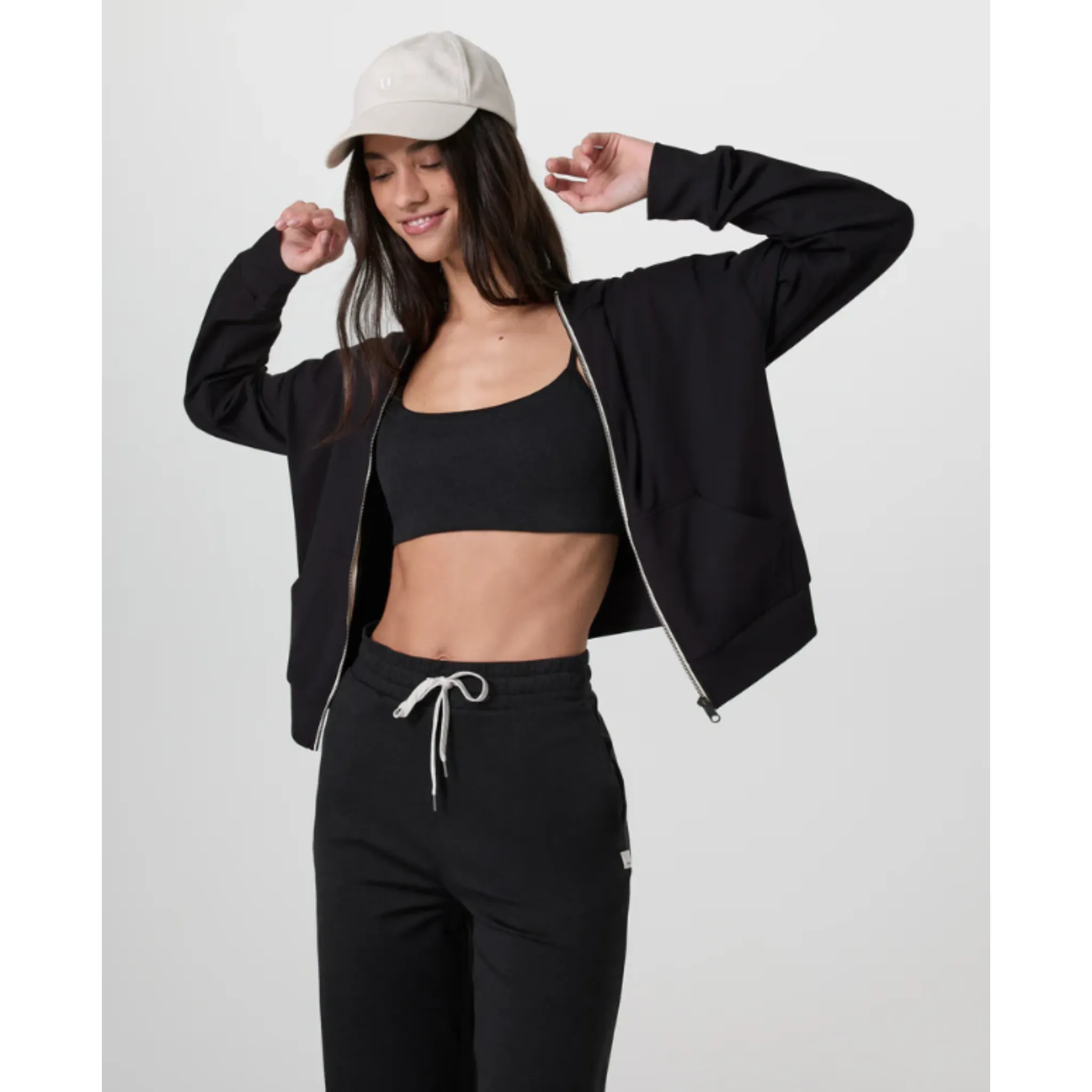 Eco friendly materials WOMEN'S HALO MODERN FULL ZIP HOODIE - TRUE BLACK