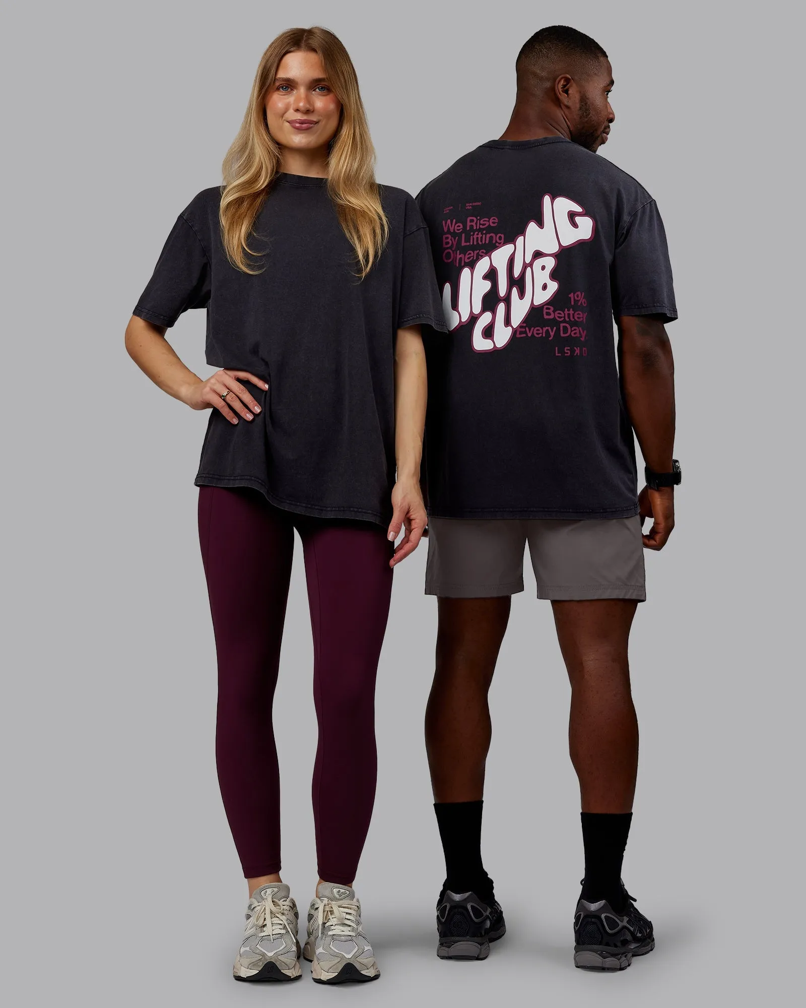 Rise & Lift Washed FLXCotton Oversized Tee - Black-Plum Berry Soft Base