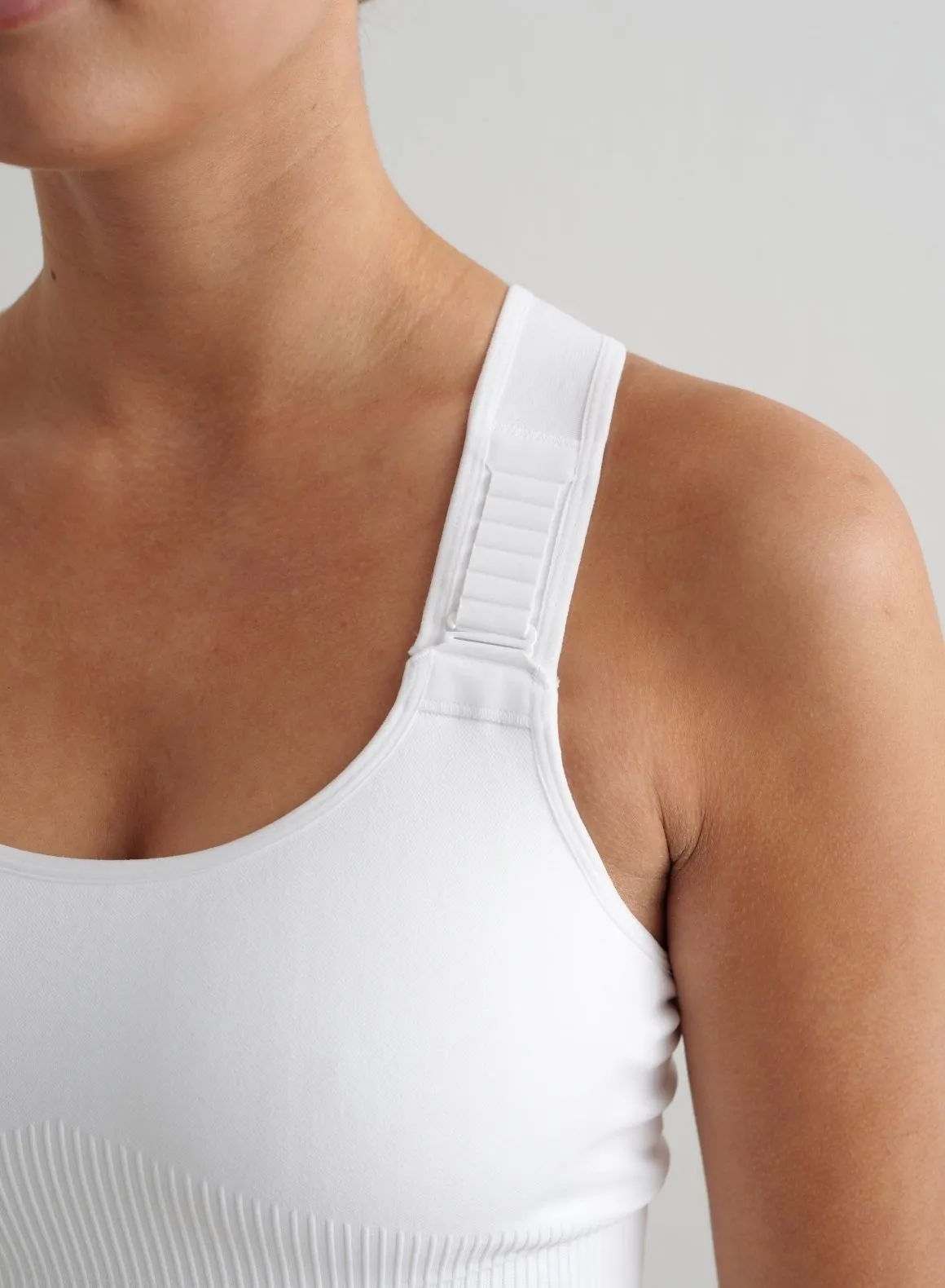 White Ribbed Seamless High Support Bralette Travel Light Brand Image