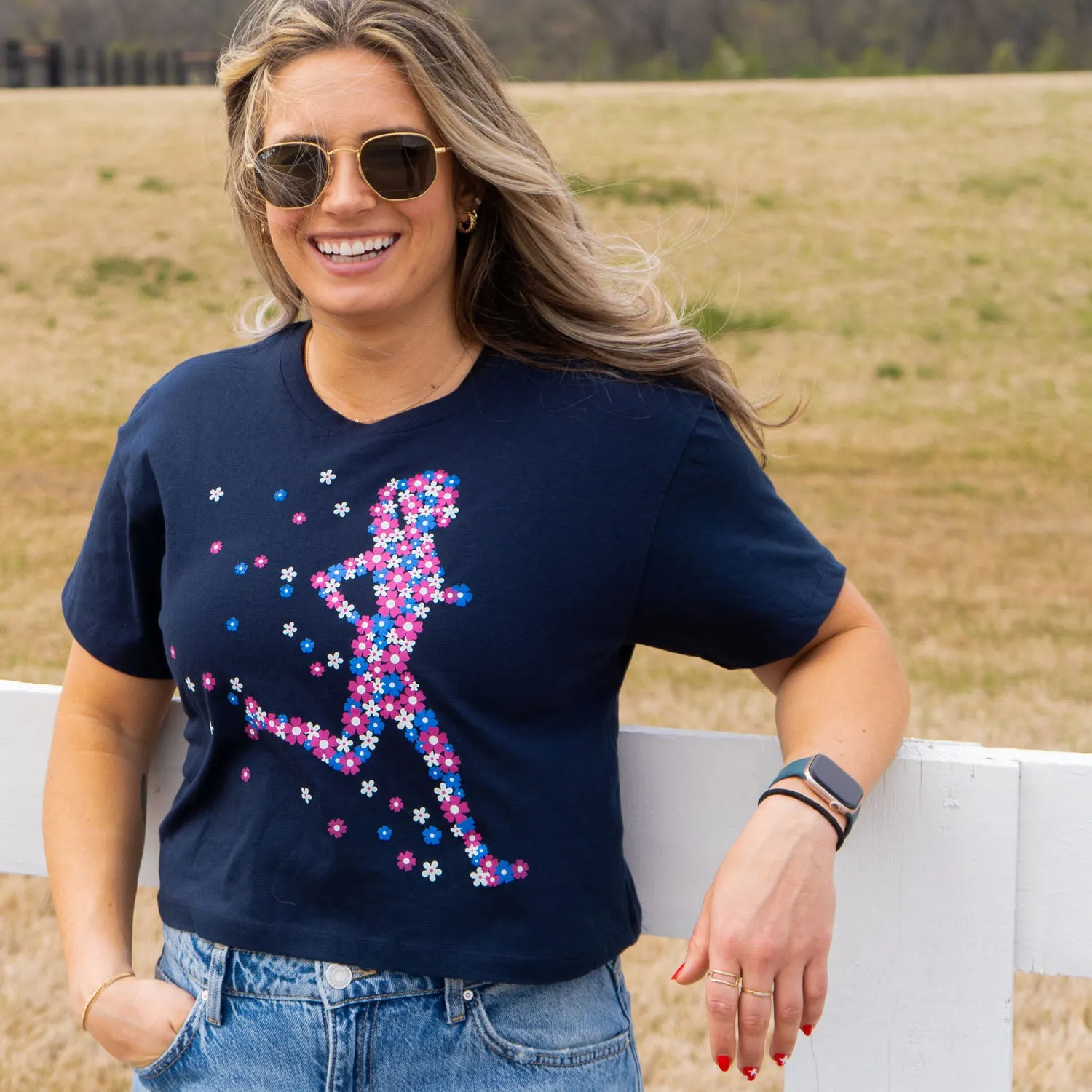 Running Short Sleeve Crop Tee - Summer Runner Girl Retro