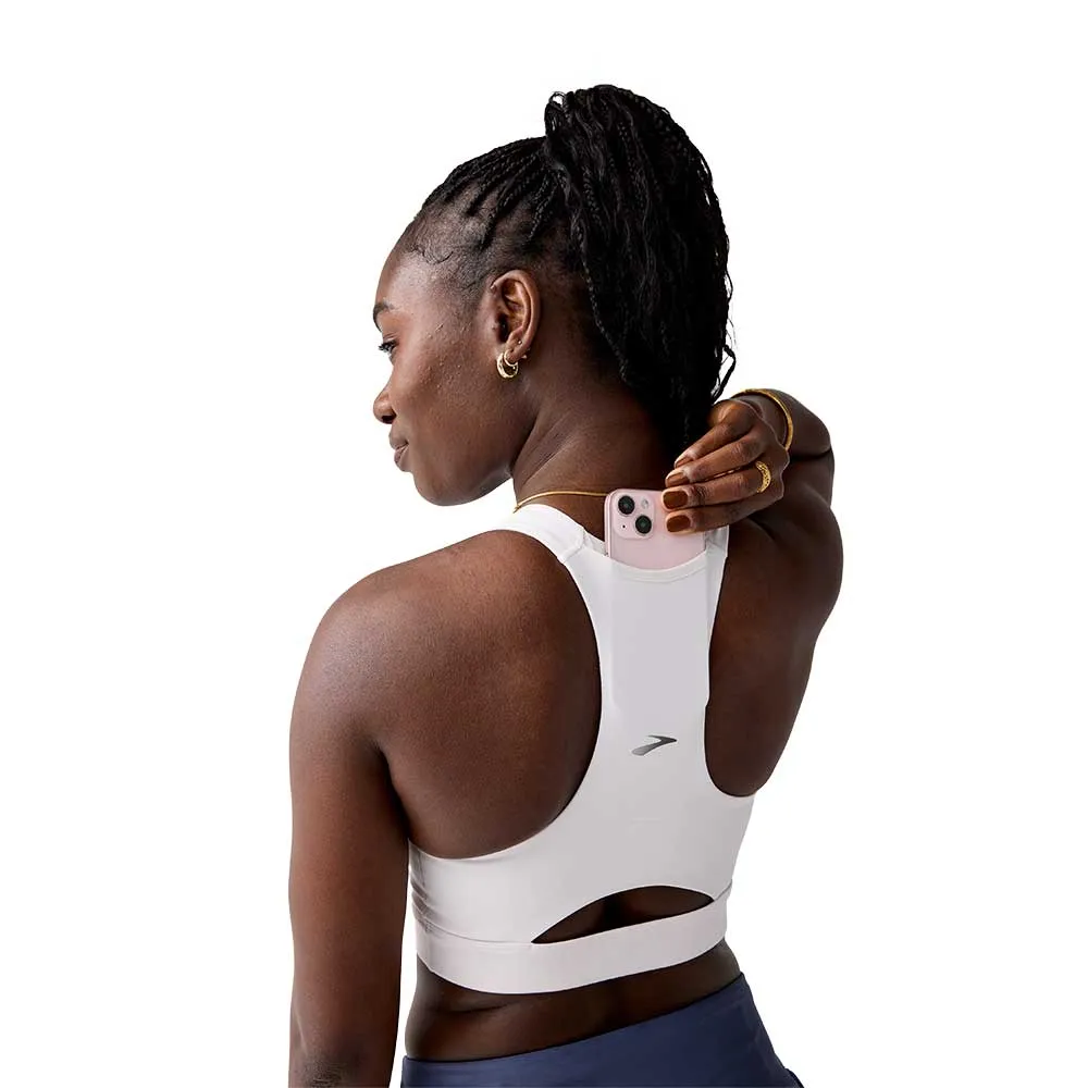Women's Luxe Pocket Sports Bra - White Cap-sleeved Versatile Structure