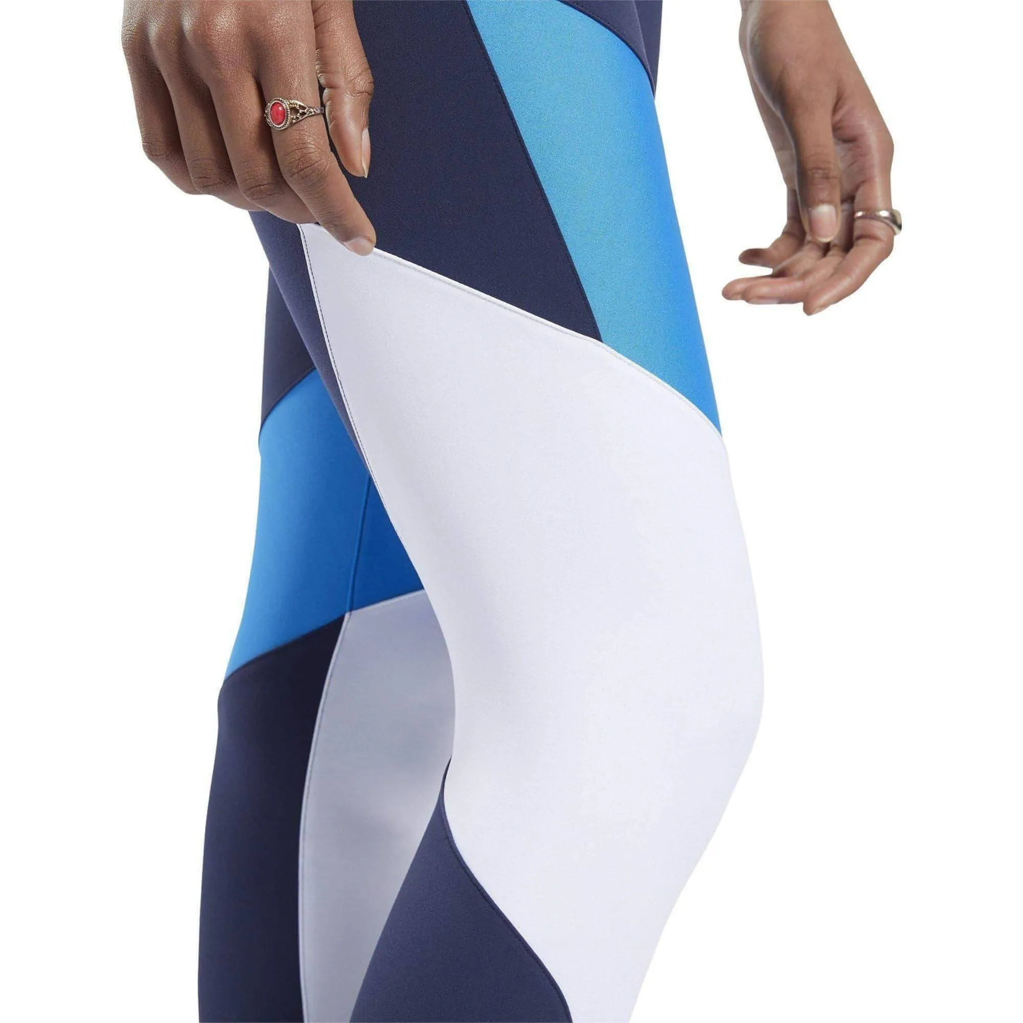 Reebok Lux 2.0 Mid Rise Womens Long Training Tights - Blue Evening Walk Unisex Style All Day Comfort