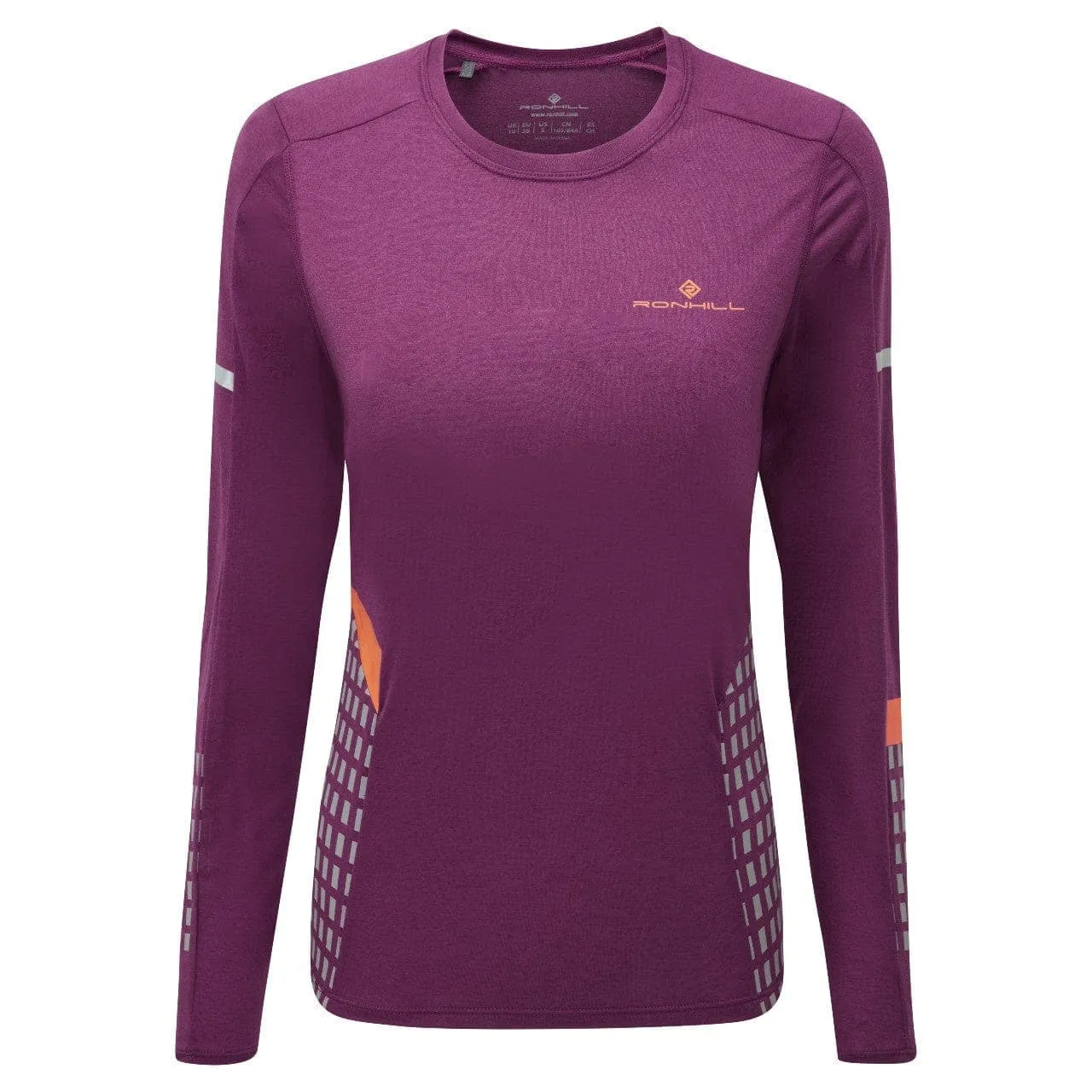 Ronhill Tech Afterhours L/S Tee (Womens) - Grape/Mango/Reflective Winter Layer
