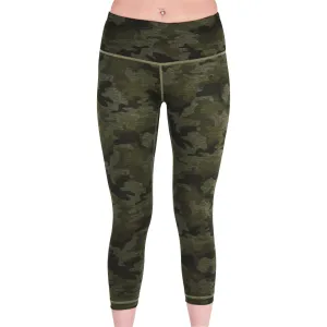 More Mile Reversible Graphic Womens 3/4 Capri Running Tights - Green Cozy Layers Core Style