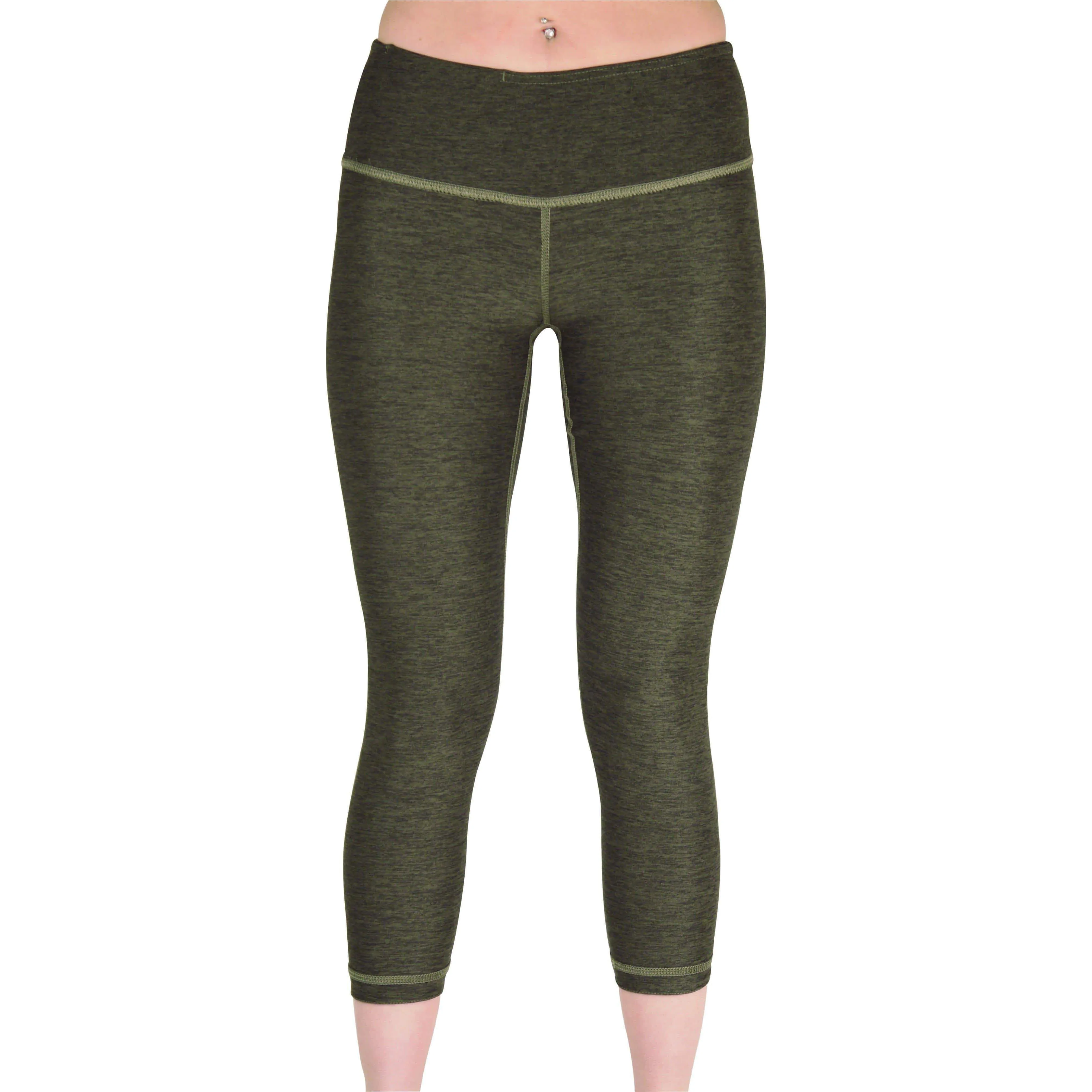 More Mile Reversible Graphic Womens 3/4 Capri Running Tights - Green Basic Style All-Season Fit