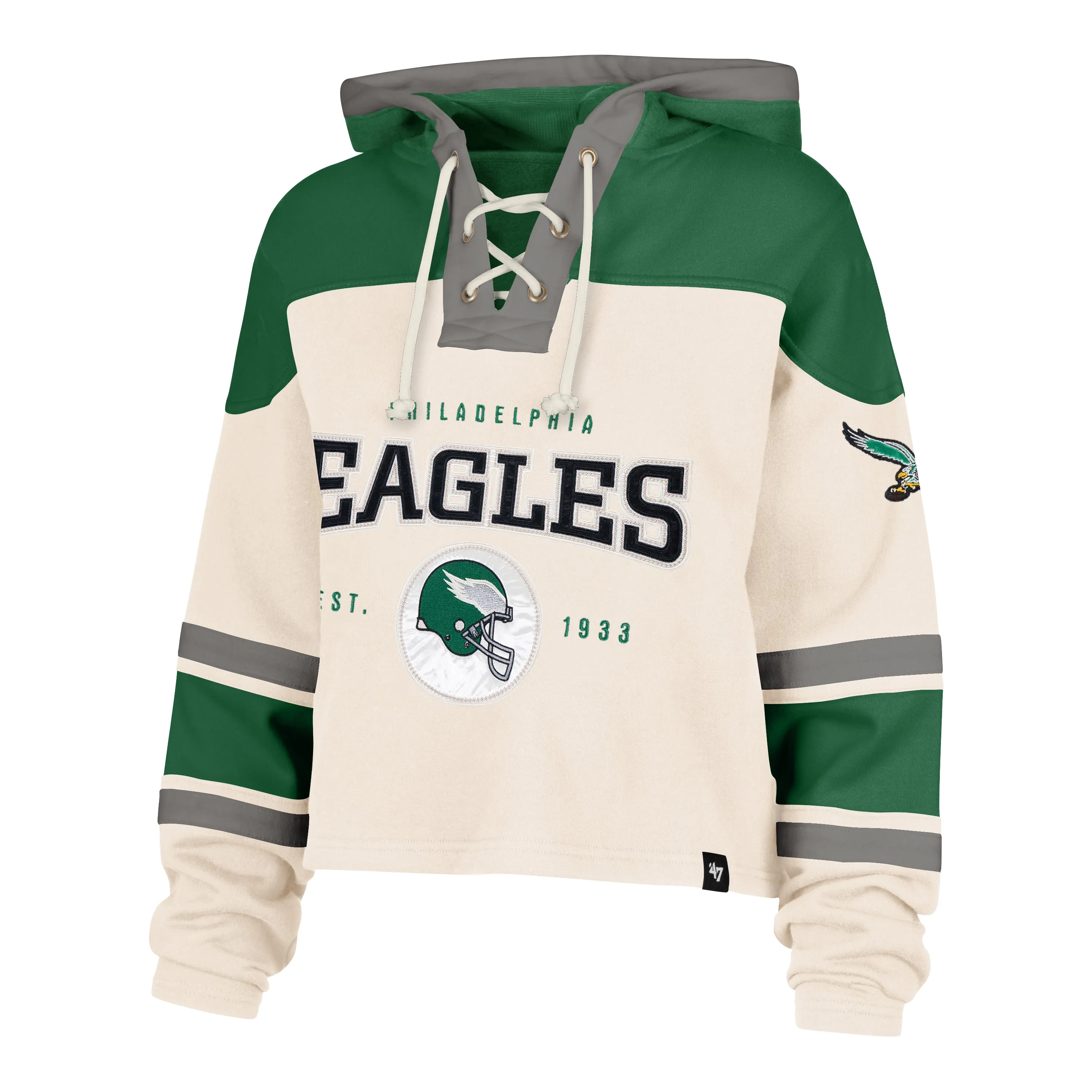 Formal Tone Free Shape PHILADELPHIA EAGLES HISTORIC CHOP BLOCK CROPPED '47 SUPERIOR LACER HOOD WOMENS