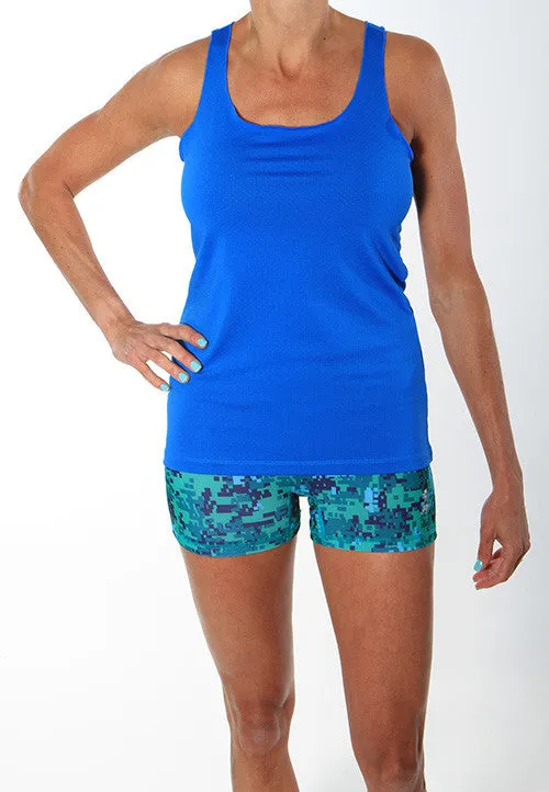 Temperature Regulating Fibers Camouflage Pattern Cobalt Blue Performance Racerback Sport Tank