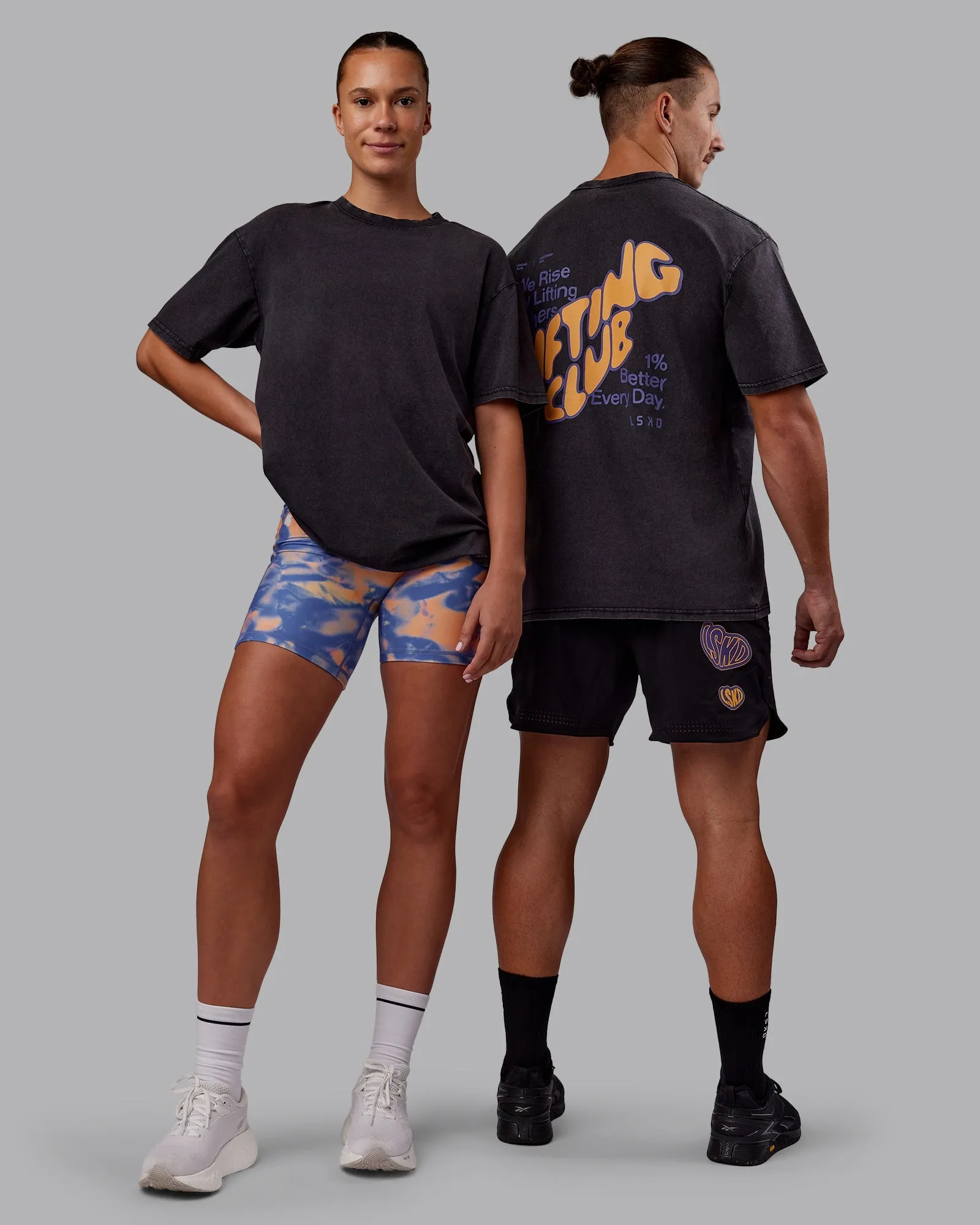 Vintage Wash Effect Soft and Flexible Rise & Lift Washed FLXCotton Oversized Tee - Black-Warm Apricot