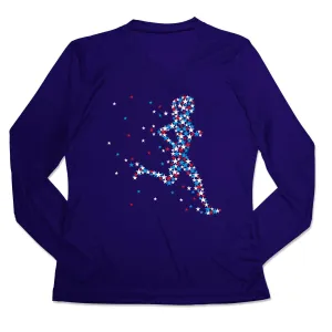 Women's Long Sleeve Tech Tee - Patriotic Runner Girl Durable Stitching Comfy Essentials Wear