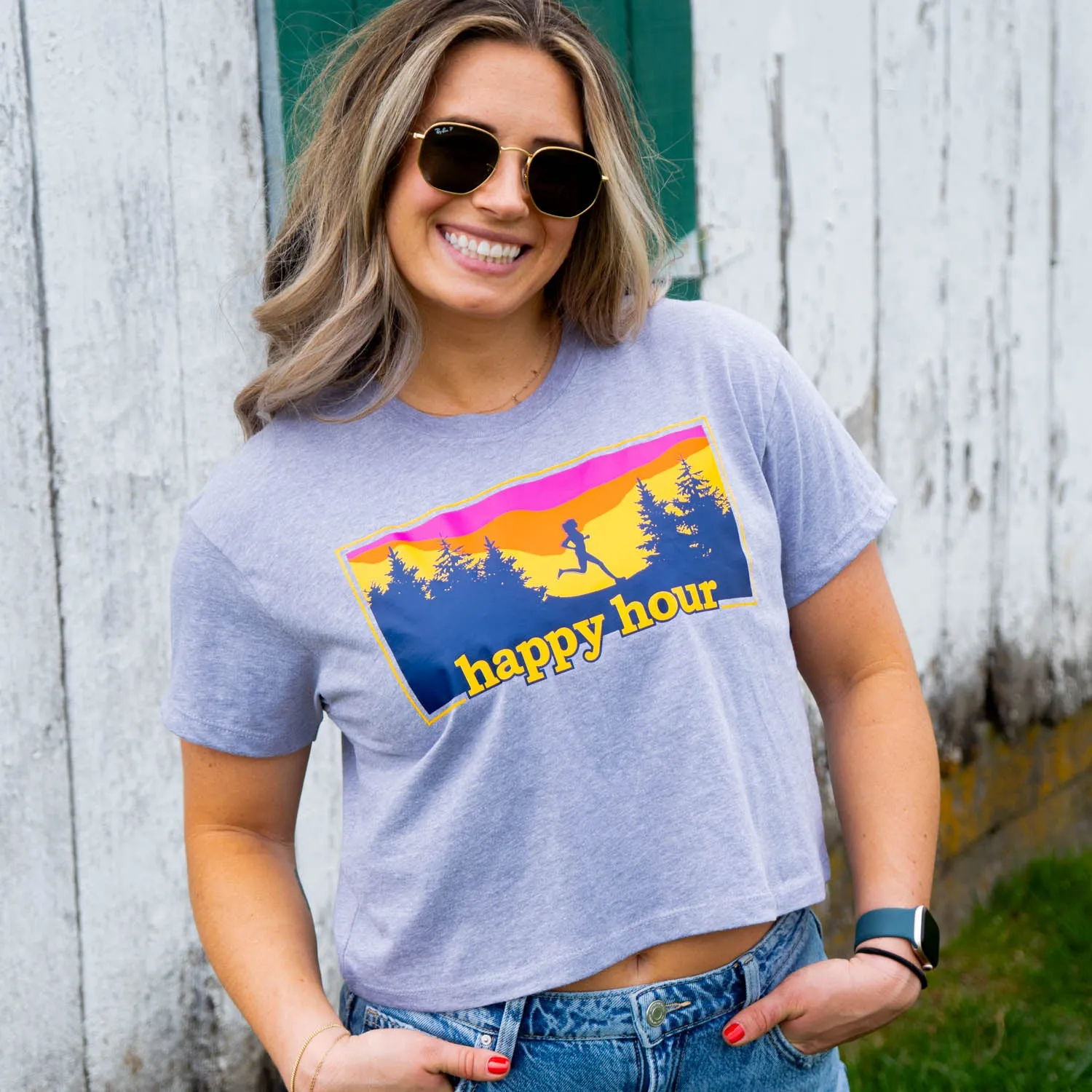 ZeroWaste Production Running Short Sleeve Crop Tee - Happy Hour