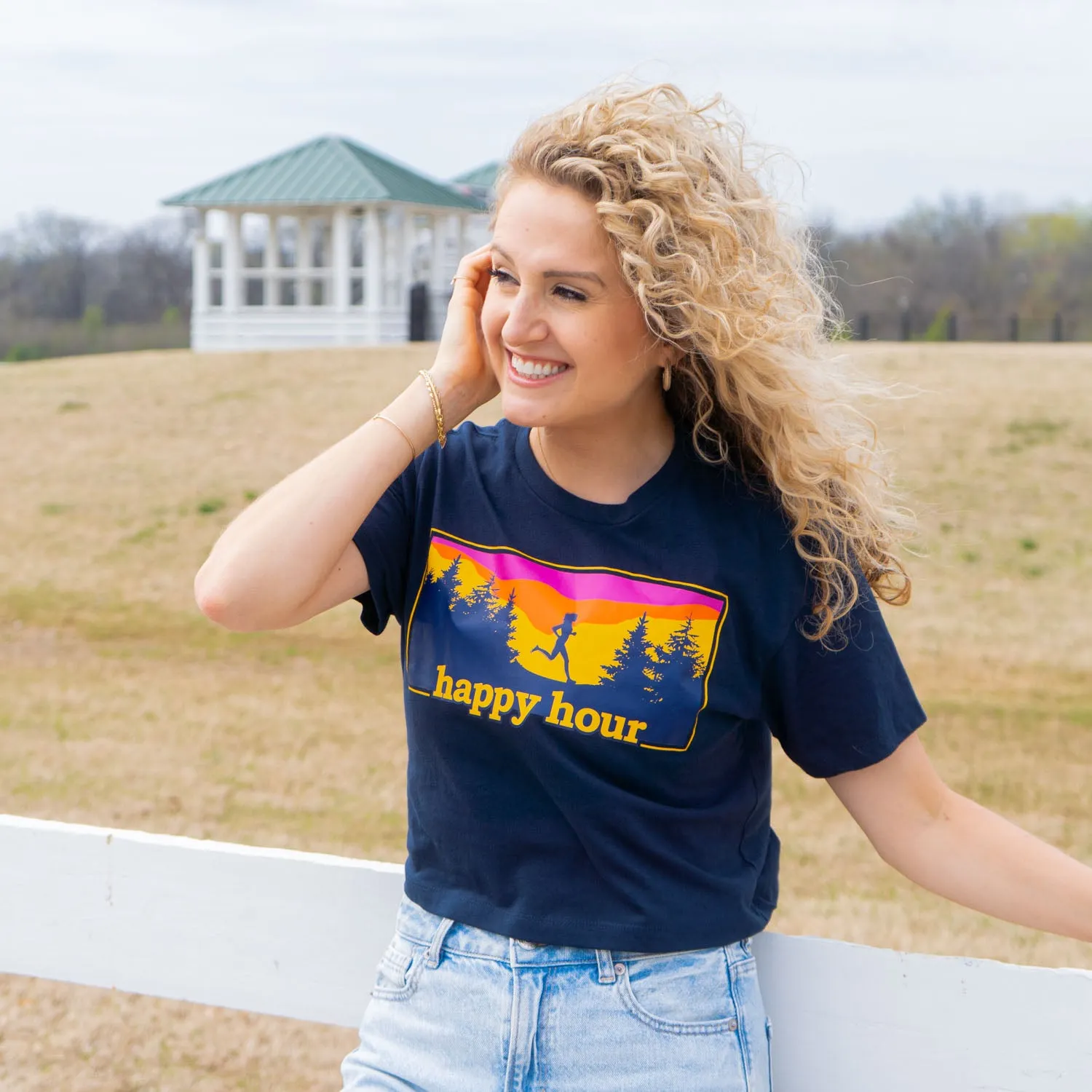 Running Short Sleeve Crop Tee - Happy Hour Relaxed Style