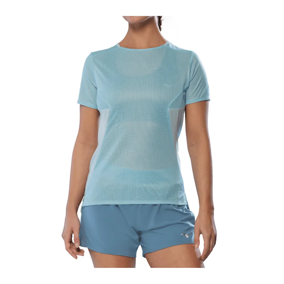 Cool and Comfortable Mizuno Women's DryAeroFlow Graphic Tee in Cloud Blue SS25