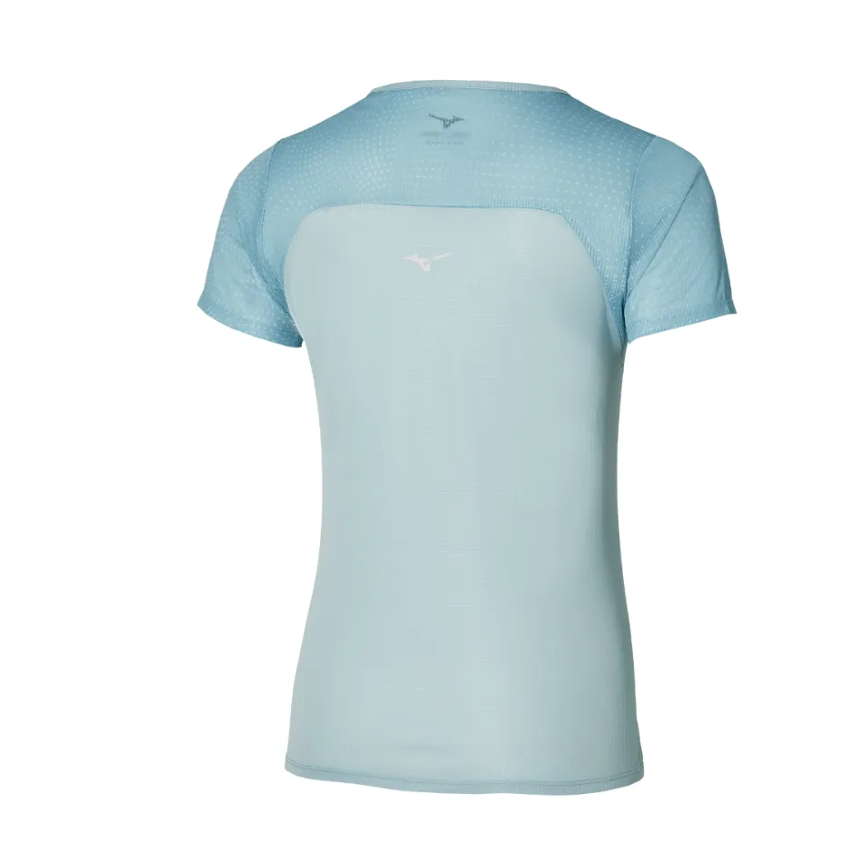 Mizuno Women's DryAeroFlow Graphic Tee in Cloud Blue SS25 Layering Essential Flexible Ribbed Neckline