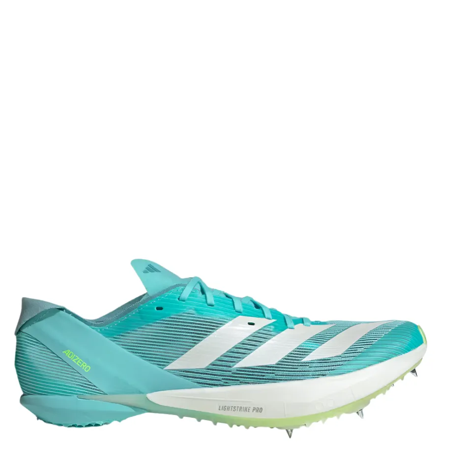 Adidas Unisex Adizero Ambition Track Running Spikes in Flash Aqua/Zero Metalic/Lucid Lemon AW25 foot - power running shoes
