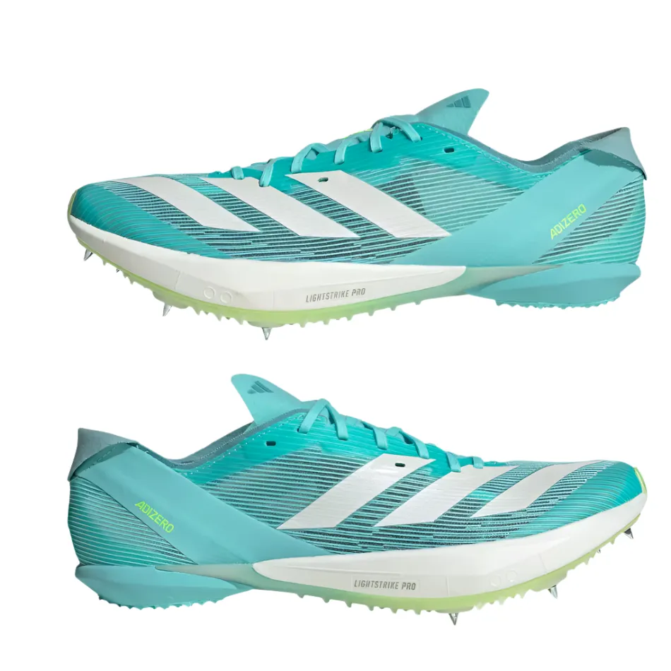 Adidas Unisex Adizero Ambition Track Running Spikes in Flash Aqua/Zero Metalic/Lucid Lemon AW25 Hyper Responsive