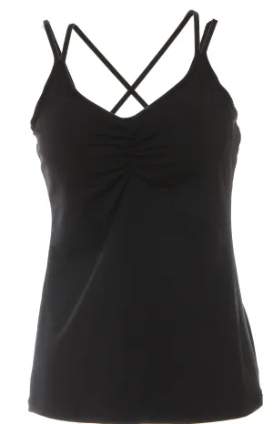 Black Strappy Tank Bra Layered Coverage Design Non-Slip Structure