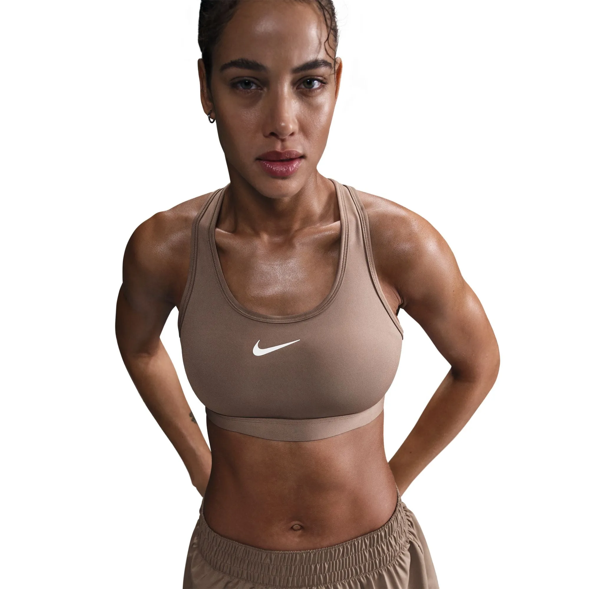 Women??s Swoosh Medium Support Sports Bra (233 - Mink Brown/White) Joint Support