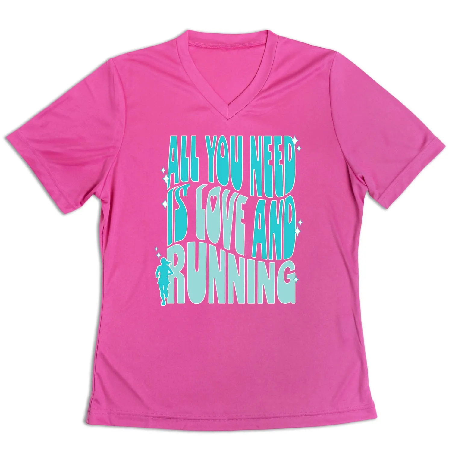 Breathable Active Wear Women's Short Sleeve Tech Tee - All You Need is Love and Running