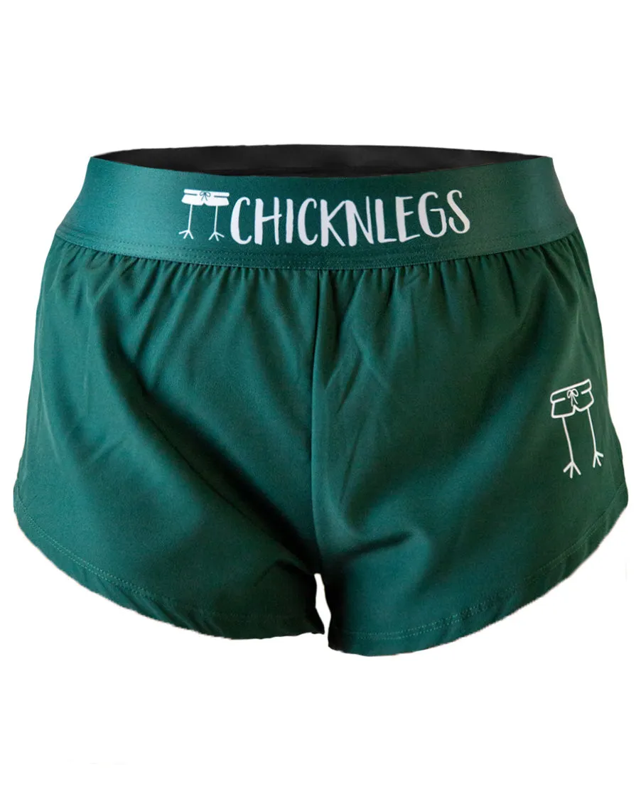 Women's Forest Green 1.5" Split Shorts Static Resistant Fibers Silicone Gripper Strips