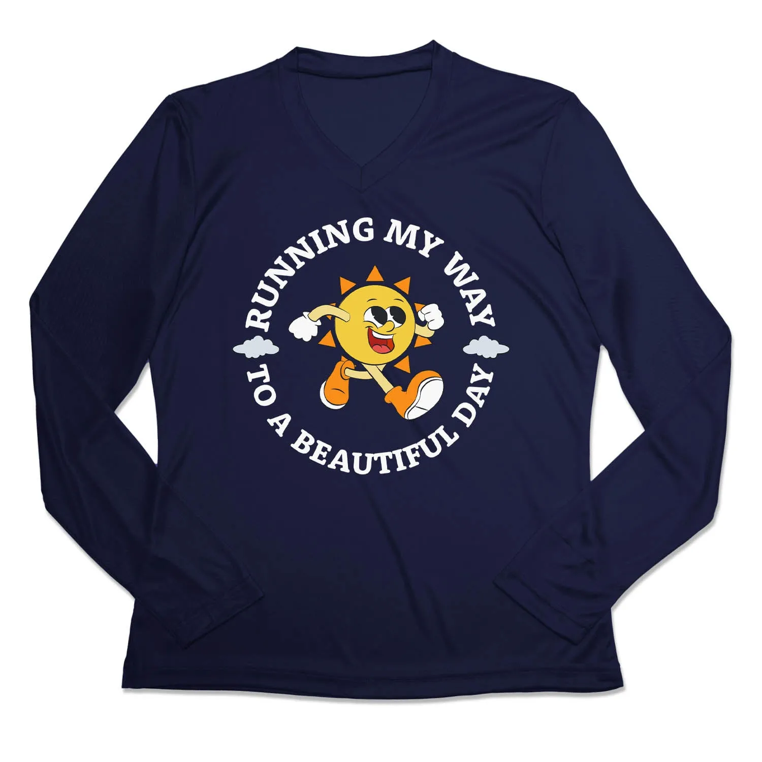 Women's Long Sleeve Tech Tee - Running My Way to a Beautiful Day Weekend Smart Ribbed Neckline