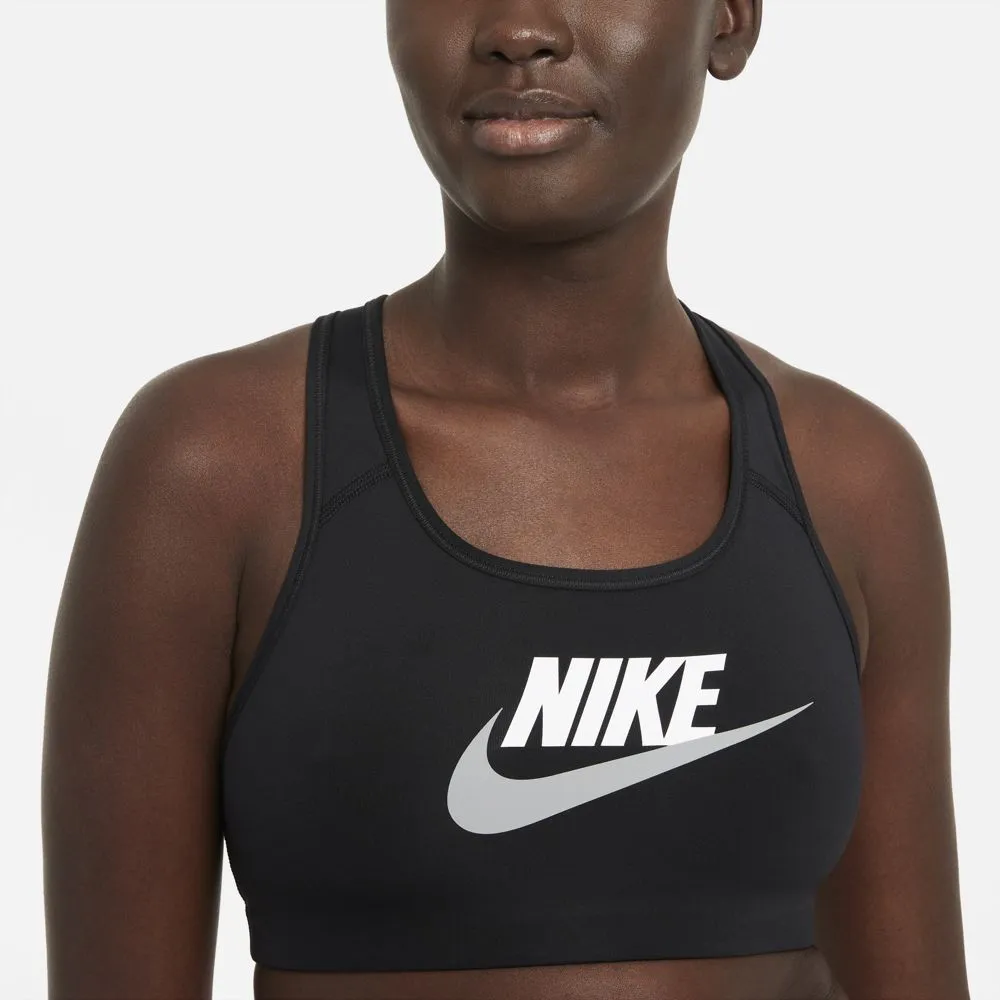 Tasseled edges seams Nike Women's Dri-FIT Swoosh Bra Black / White / Particle Grey