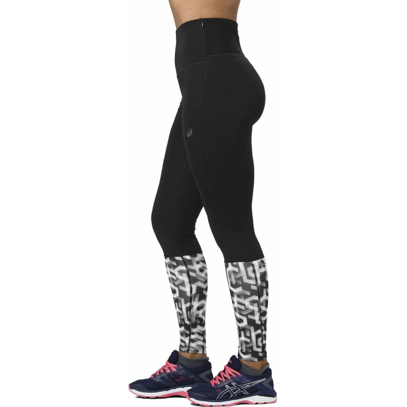Anti Clogging Breathable Leggings Material Asics High Waist Womens Long Running Tights - Black