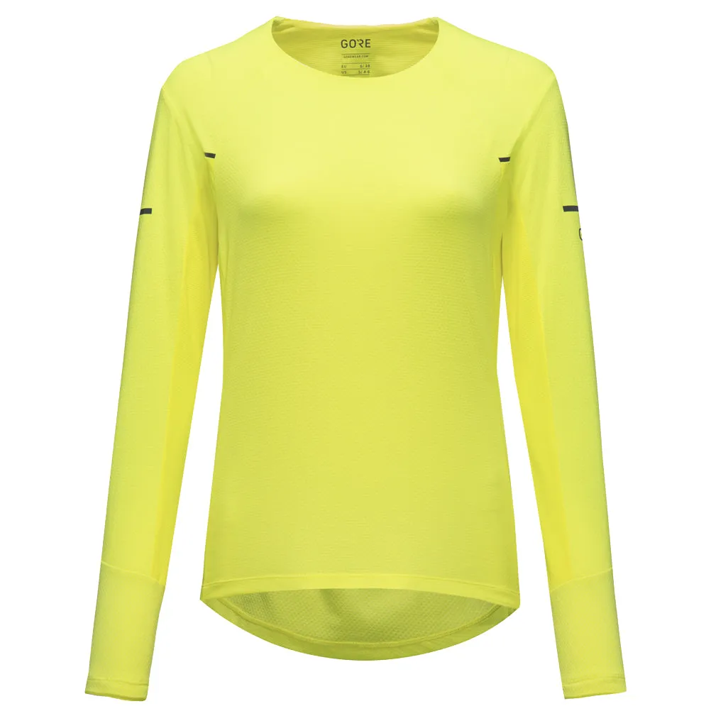 Soft and breathable Moisture Management Technology GoreWear Vivid Long Sleeve Women's Running Tee - Neon Yellow