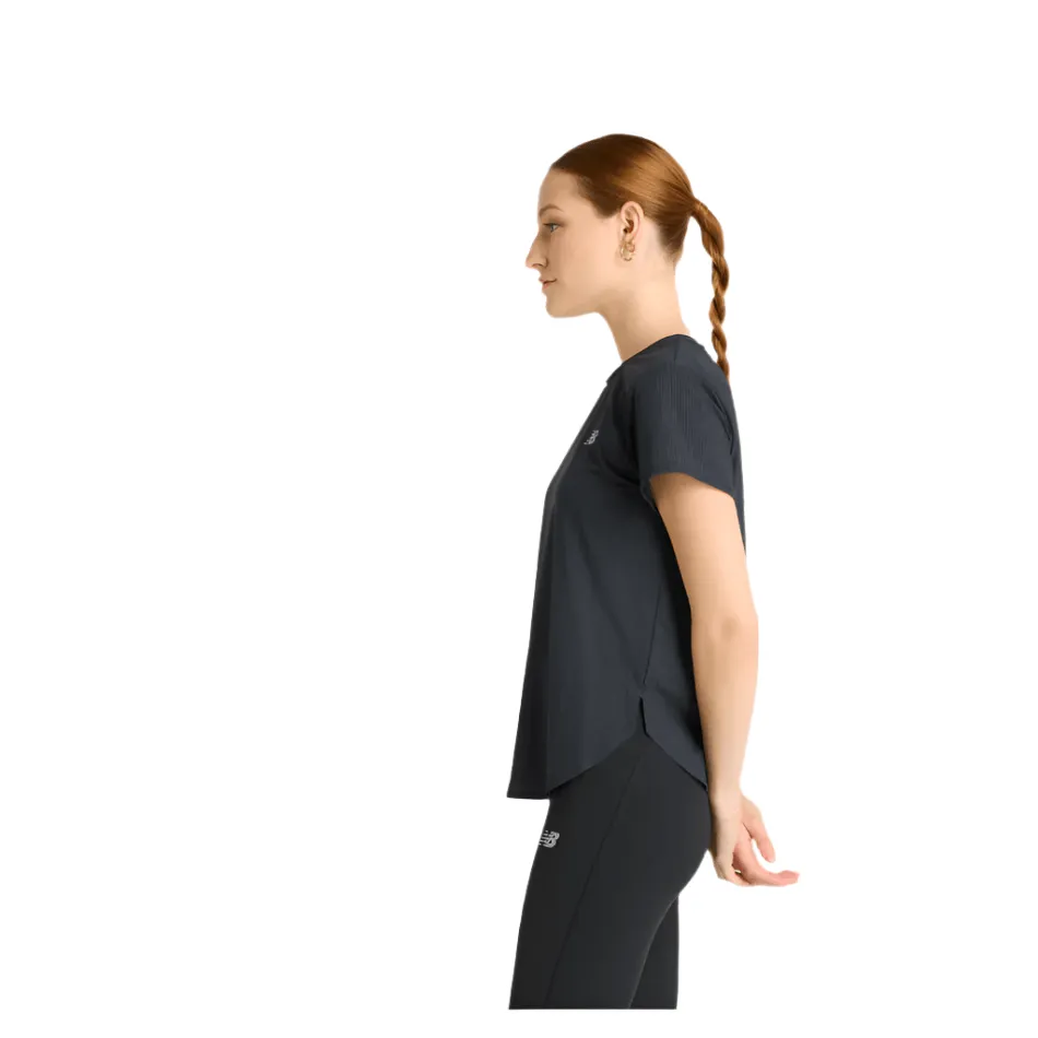 New Balance Women's Race Day Ultralight T-shirt in Black SS25 Comfy Choice Garment Washed Texture