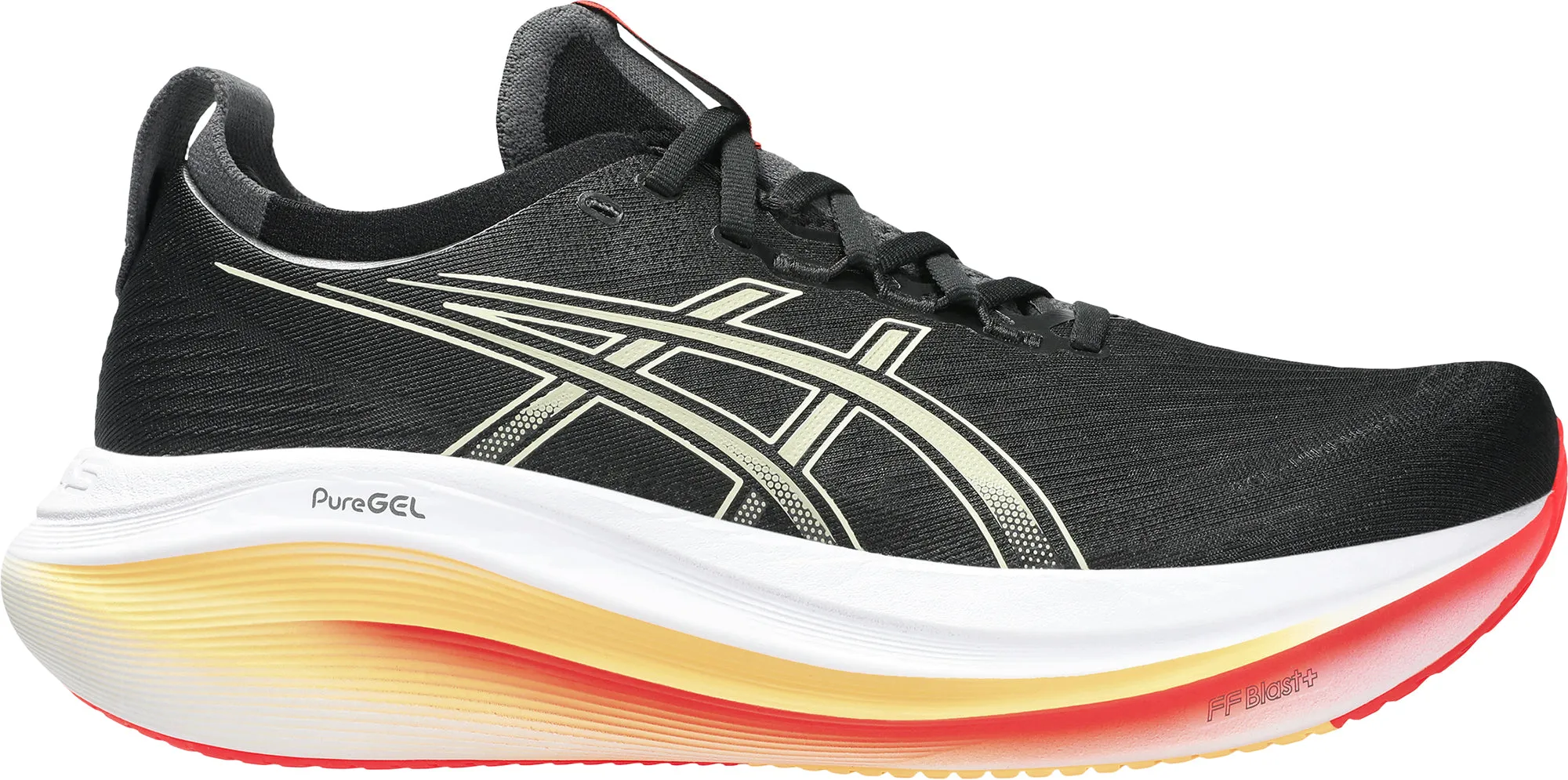 Asics Gel Nimbus 27 Mens Running Shoes - Black running in a snow - covered area shoes