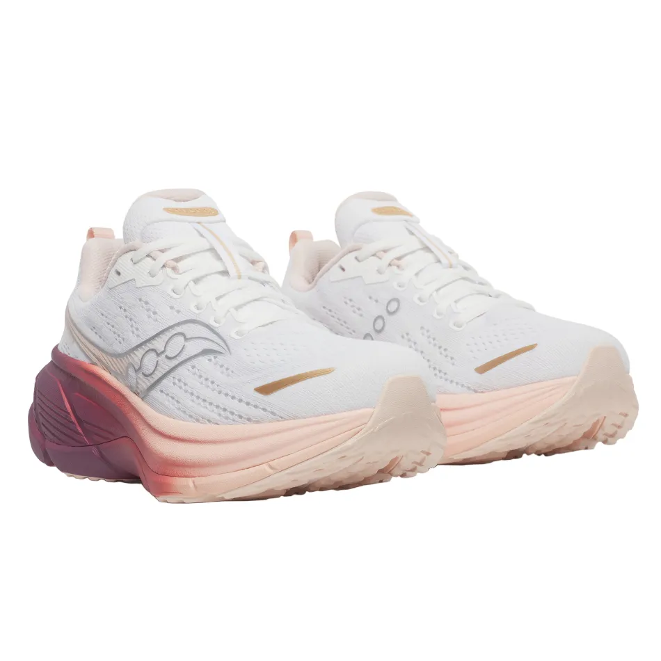 running in sloped tracks shoes Saucony Women's Hurricane 25 Running Shoes in White/Cameo - Online Exclusive