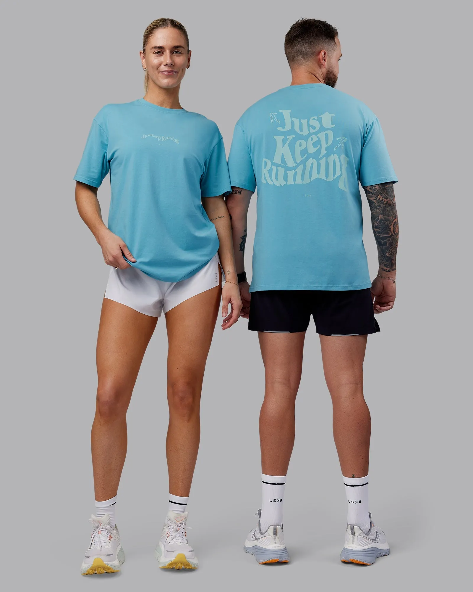 Just Run FLXCotton Oversized Tee - Retro Blue-Light Retro Blue Pocket Design