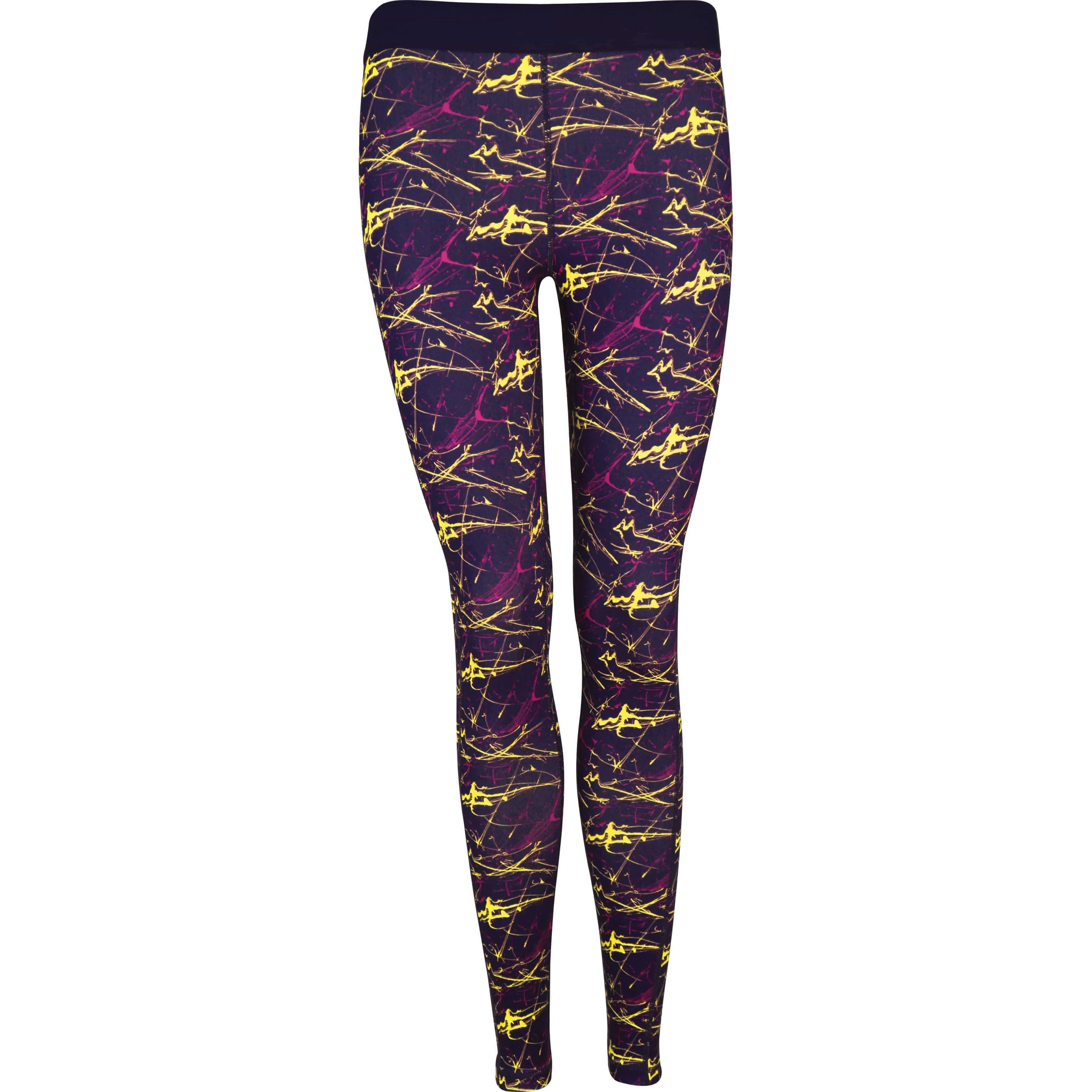 More Mile Go For It Printed Womens Long Running Tights - Purple Non Chafing