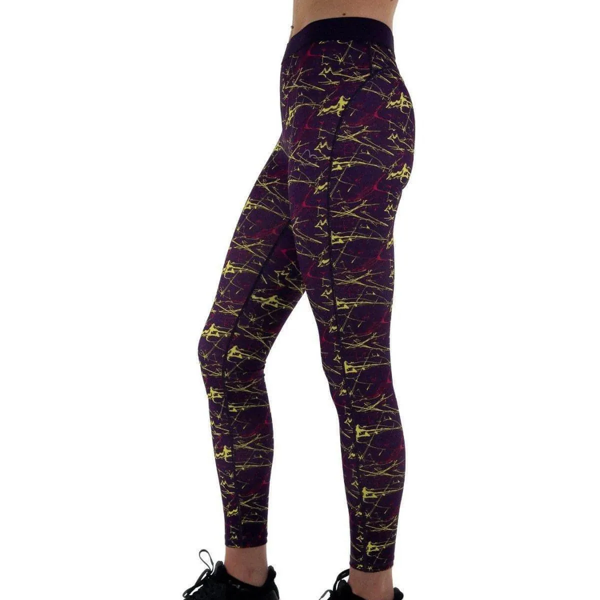 More Mile Go For It Printed Womens Long Running Tights - Purple Smooth silhouette Buttery Soft