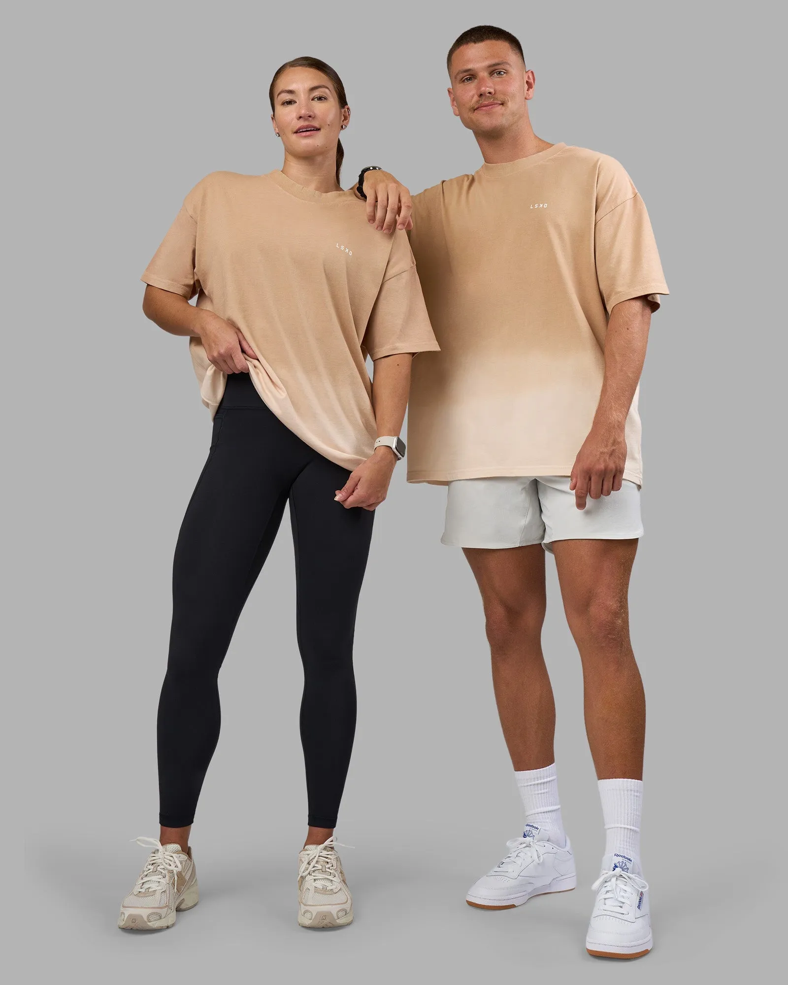 TaglessDesign Comfort and Breathable Faded Heavyweight Oversized Tee - Warm Smoke-White