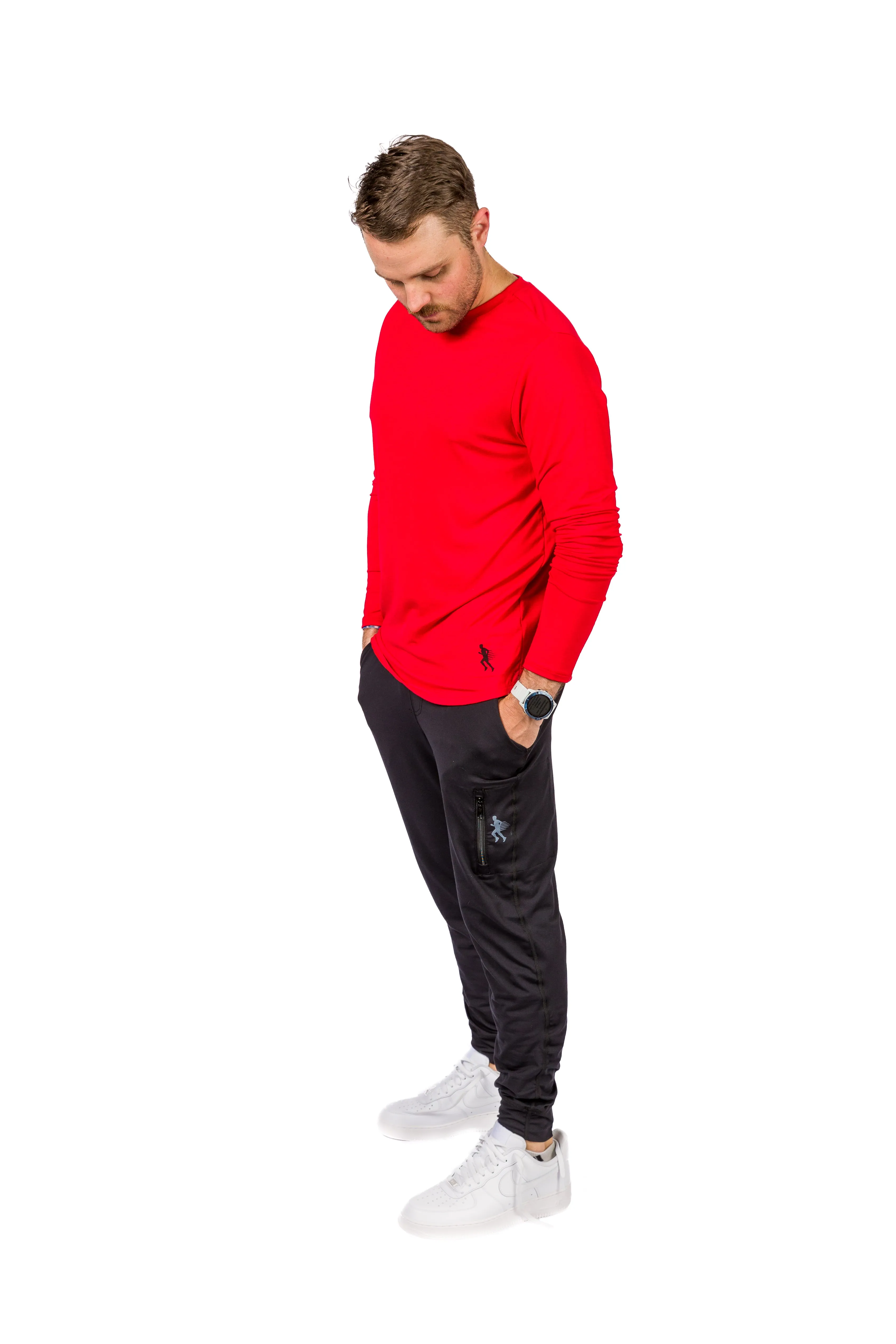 LONG SLEEVE TEE -  RED SCARLET - THE TAPER Seam Free Shoulders