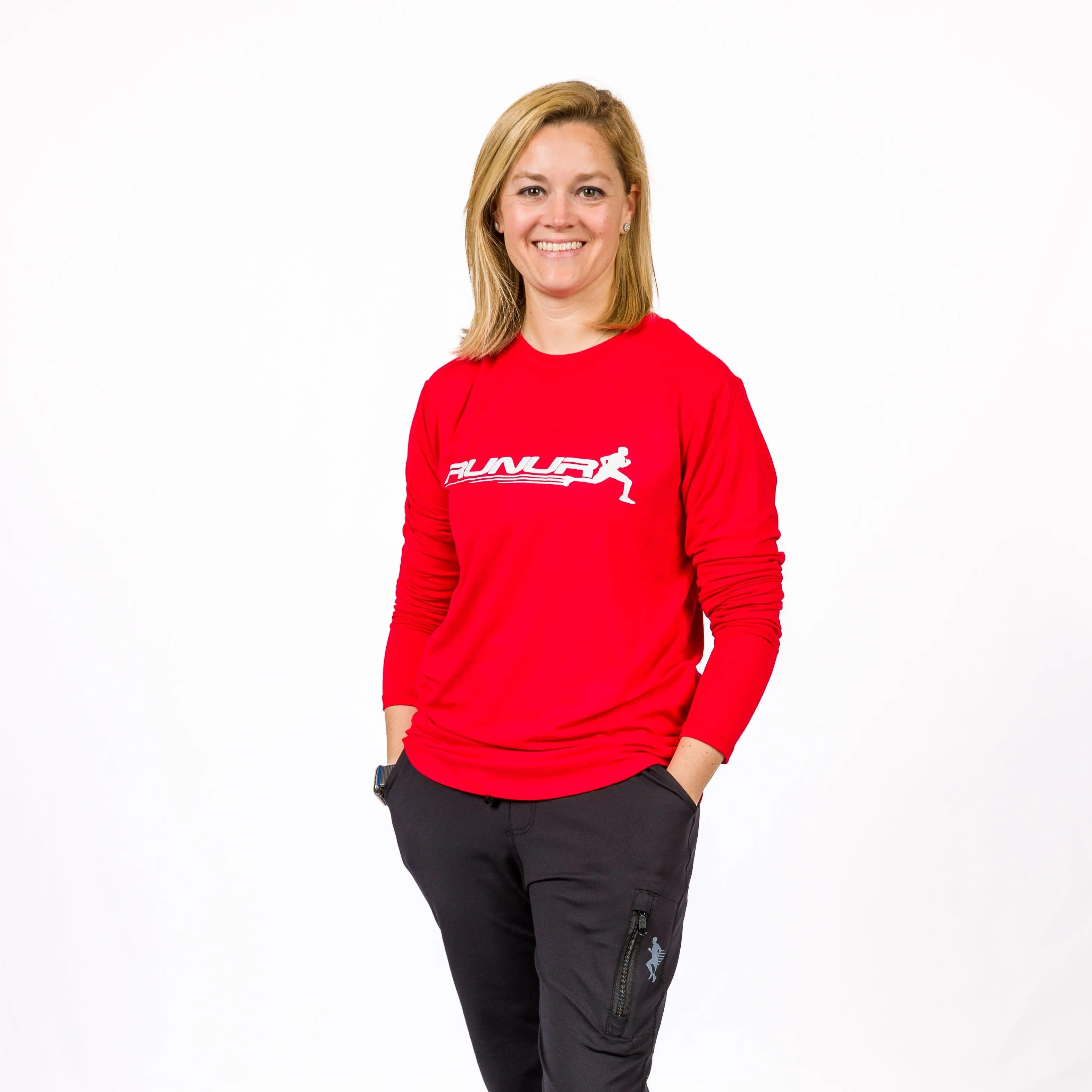 LONG SLEEVE TEE -  RED SCARLET - THE TAPER Soft Cotton Feel Compact Stitch Pattern