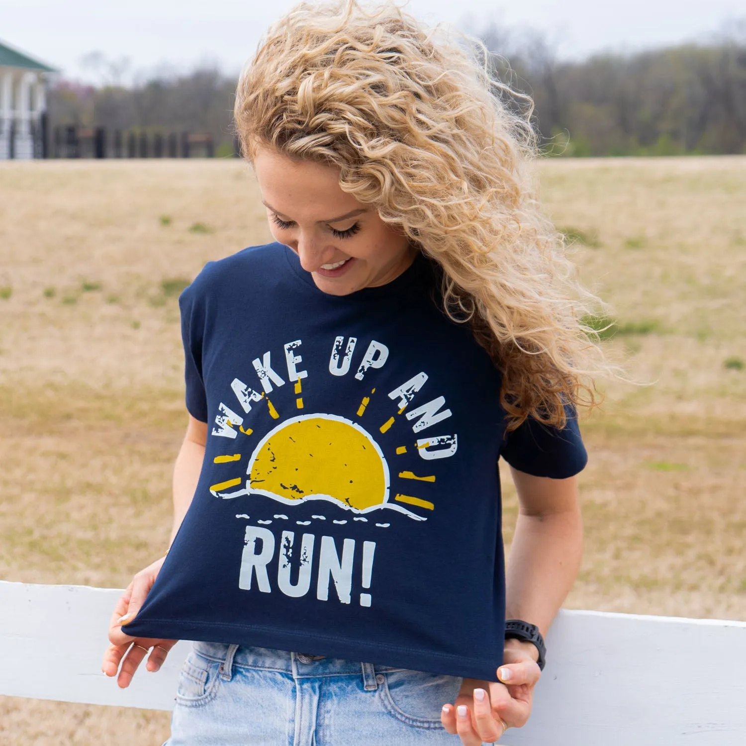 Active Layer MoistureWicking Running Short Sleeve Crop Tee - Wake Up And Run