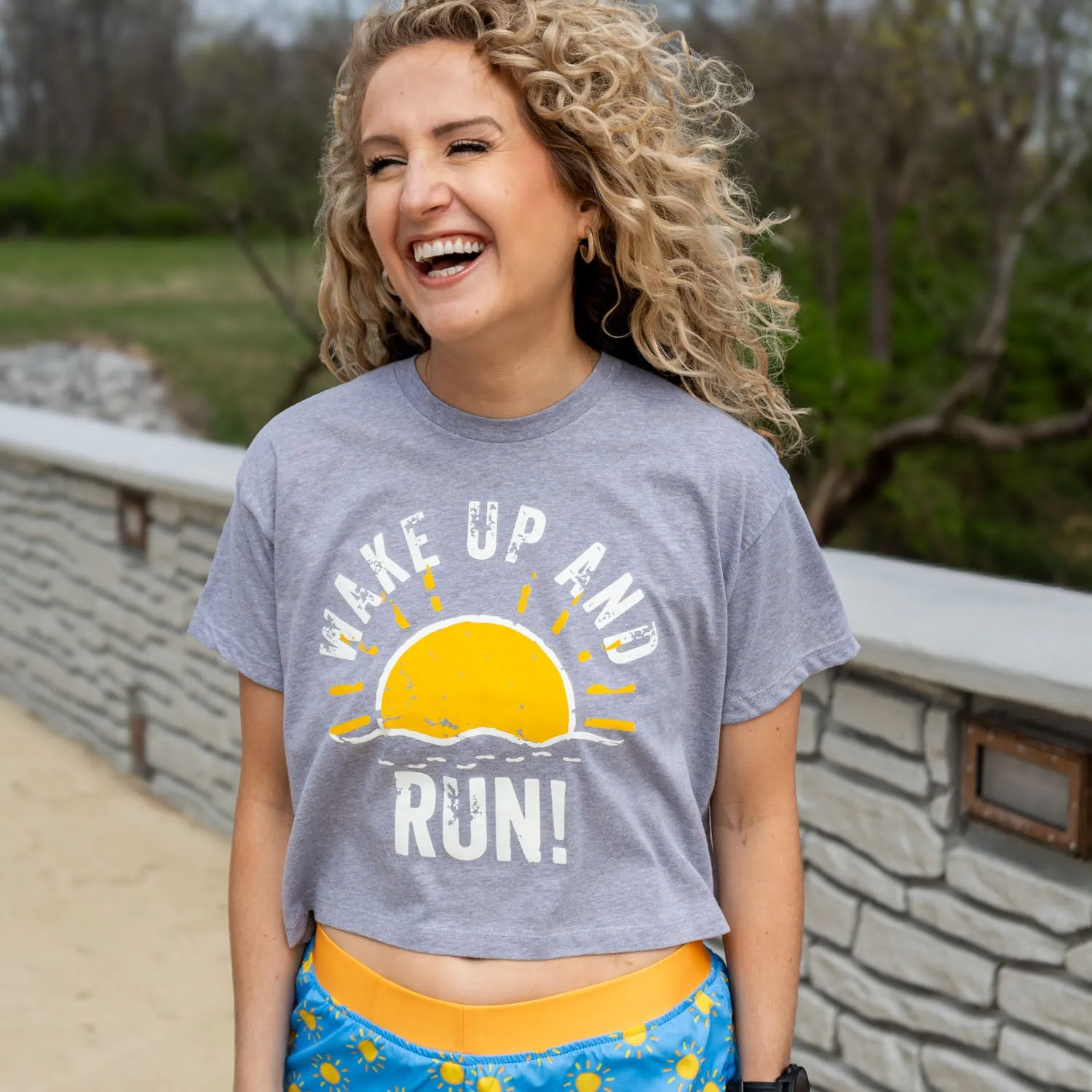 Running Short Sleeve Crop Tee - Wake Up And Run Street Smart Look Solid color purity