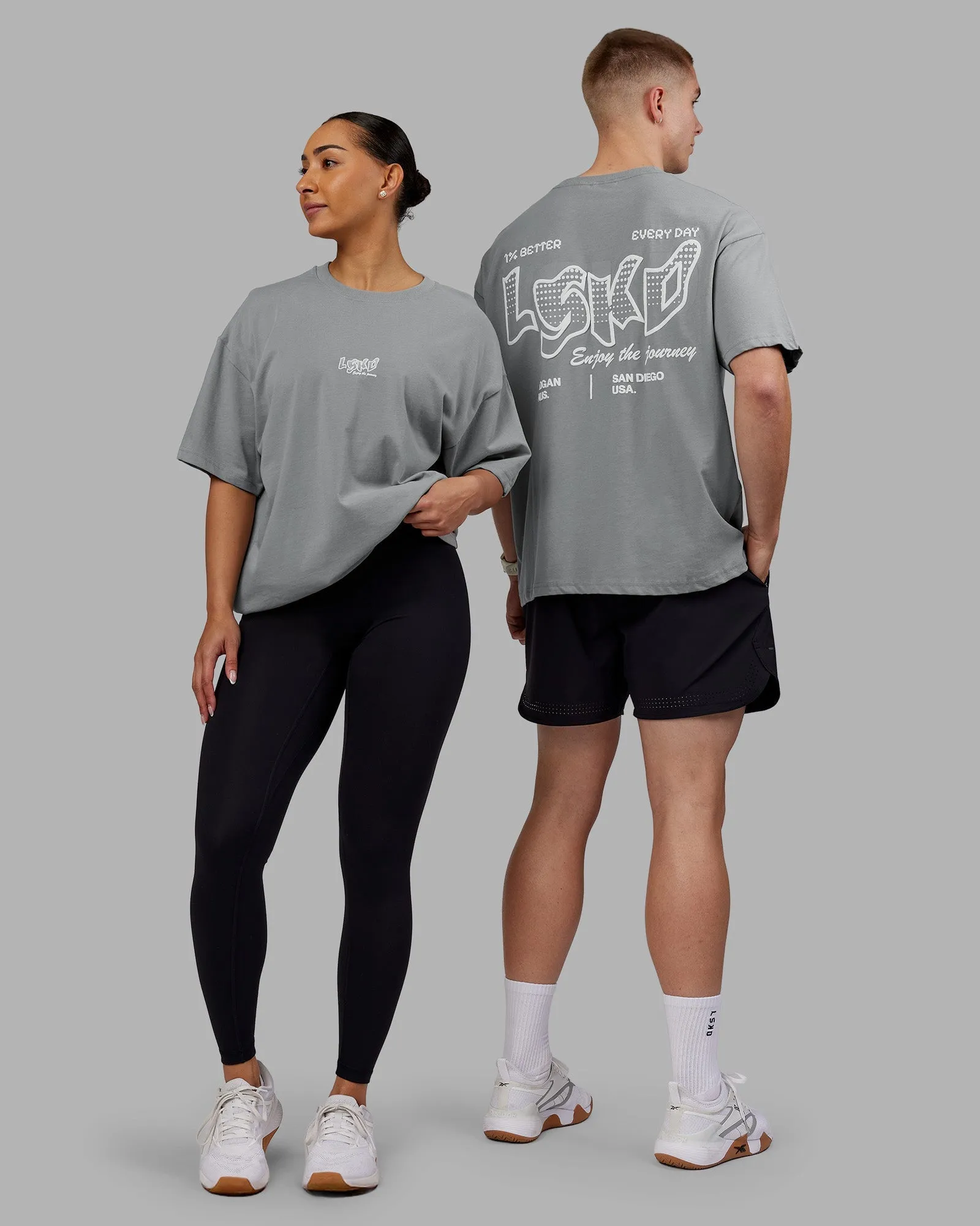 Spandex Enhanced Elasticity Slim Design Time's Up Heavyweight Oversized Tee - Circular Grey-White