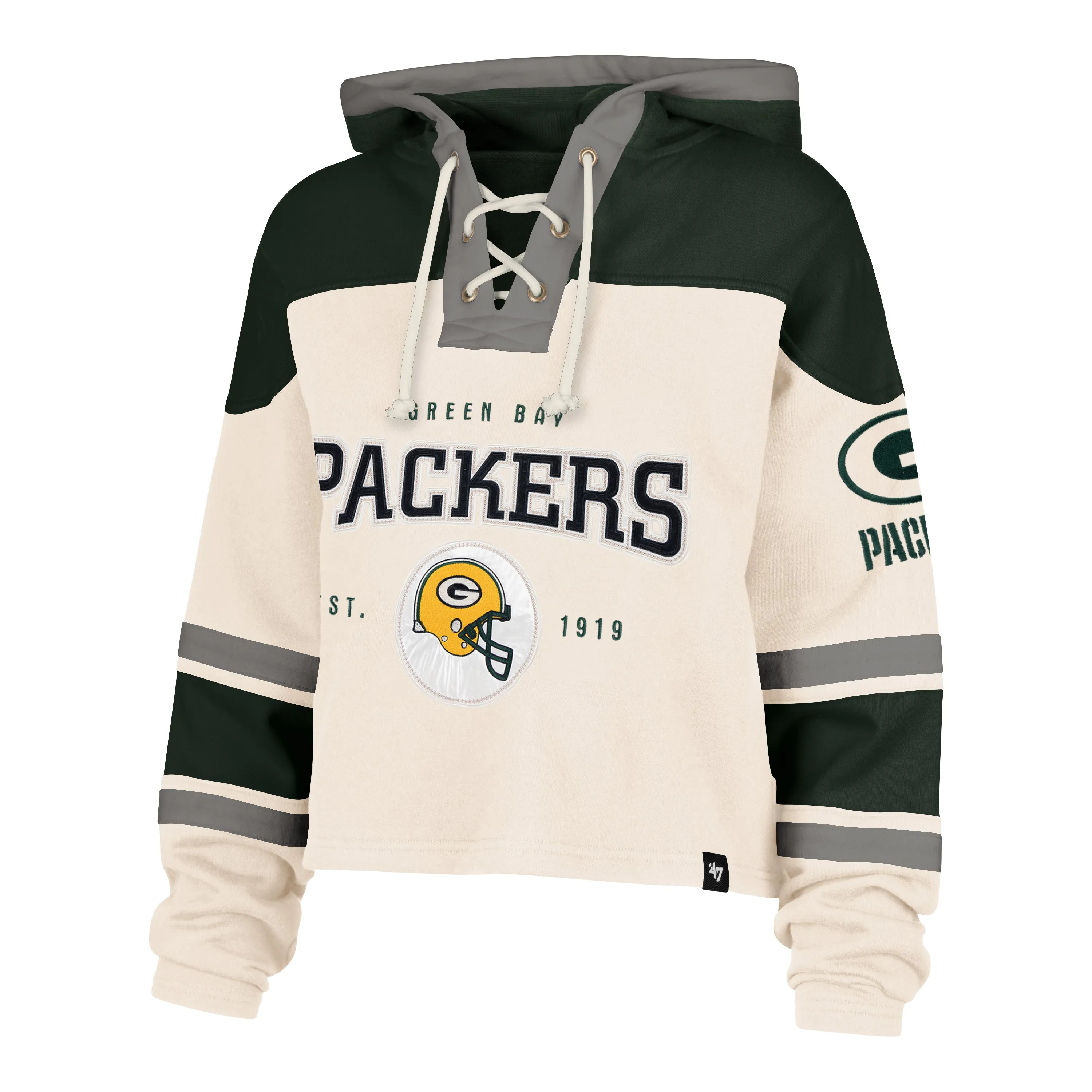 Cool Glow GREEN BAY PACKERS CHOP BLOCK CROPPED '47 SUPERIOR LACER HOOD WOMENS