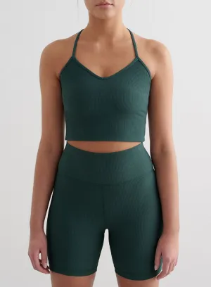 Yarn Dyed Fabric Space - exploration - supportive Deep Emerald Ribbed Performance Bralette