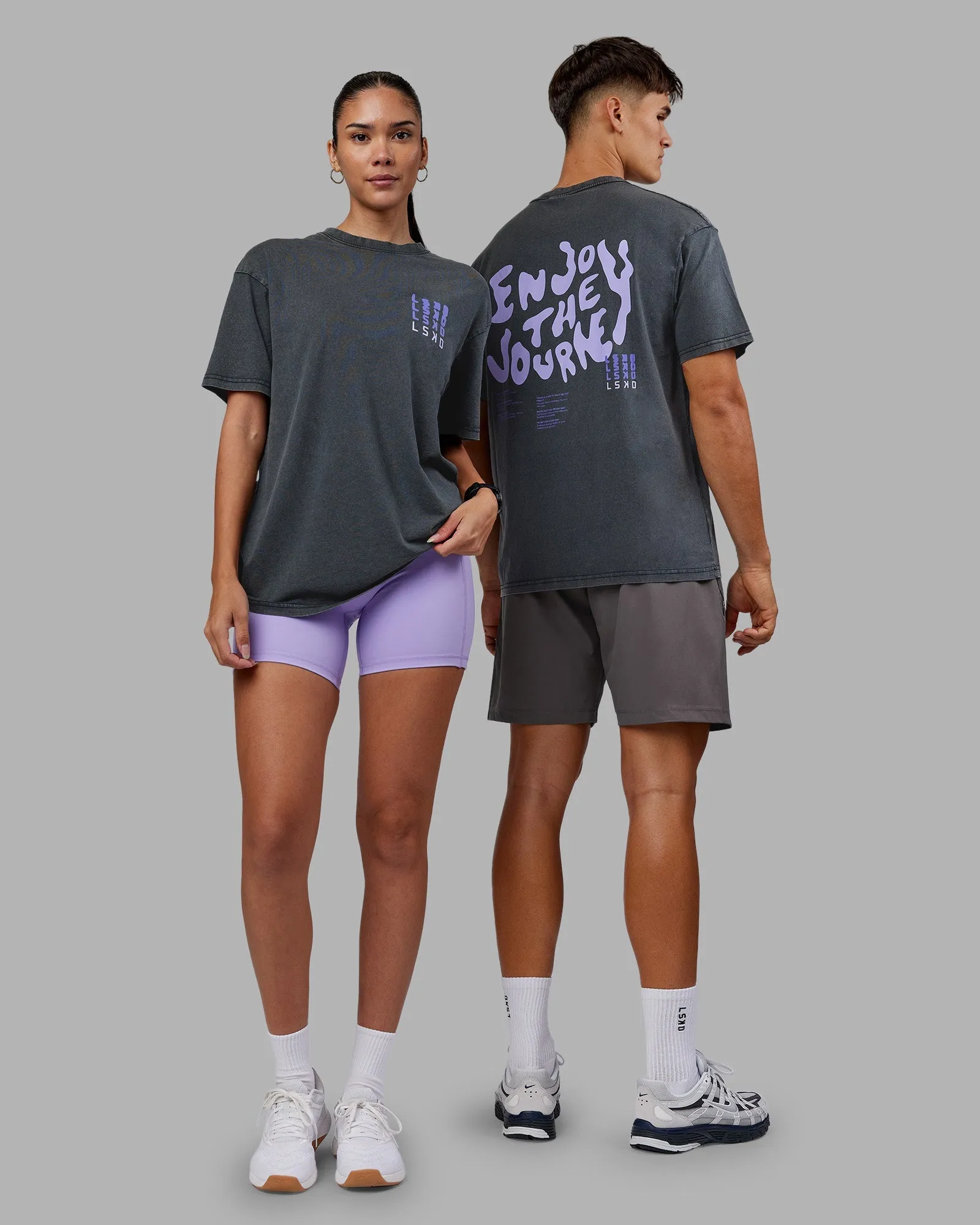 Taped Neckline Inferno Journey FLXCotton Oversized Tee - Black Washed-Violet Ray