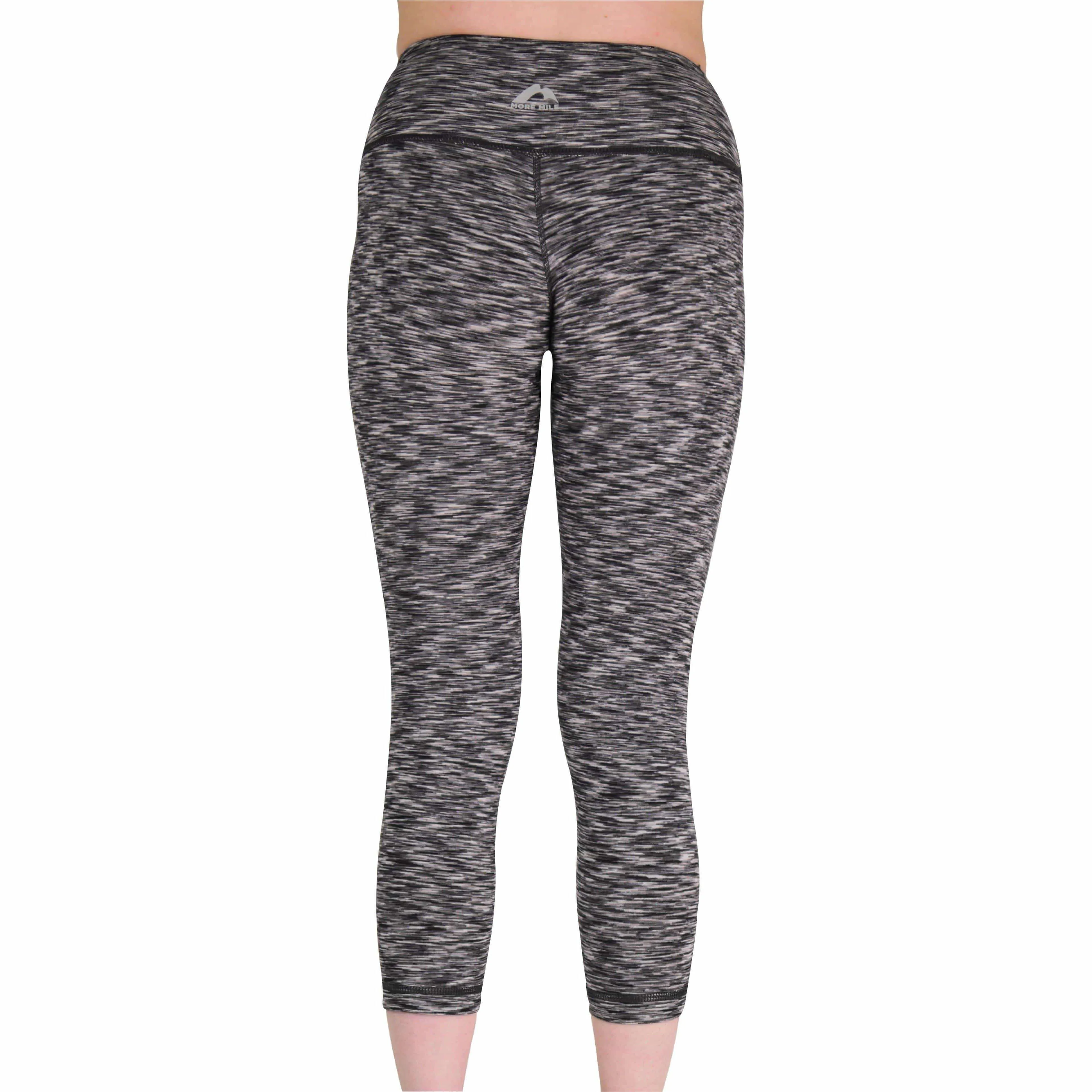 More Mile Reversible Graphic Womens 3/4 Capri Running Tights - Grey Fitness Lover Stretch Fit