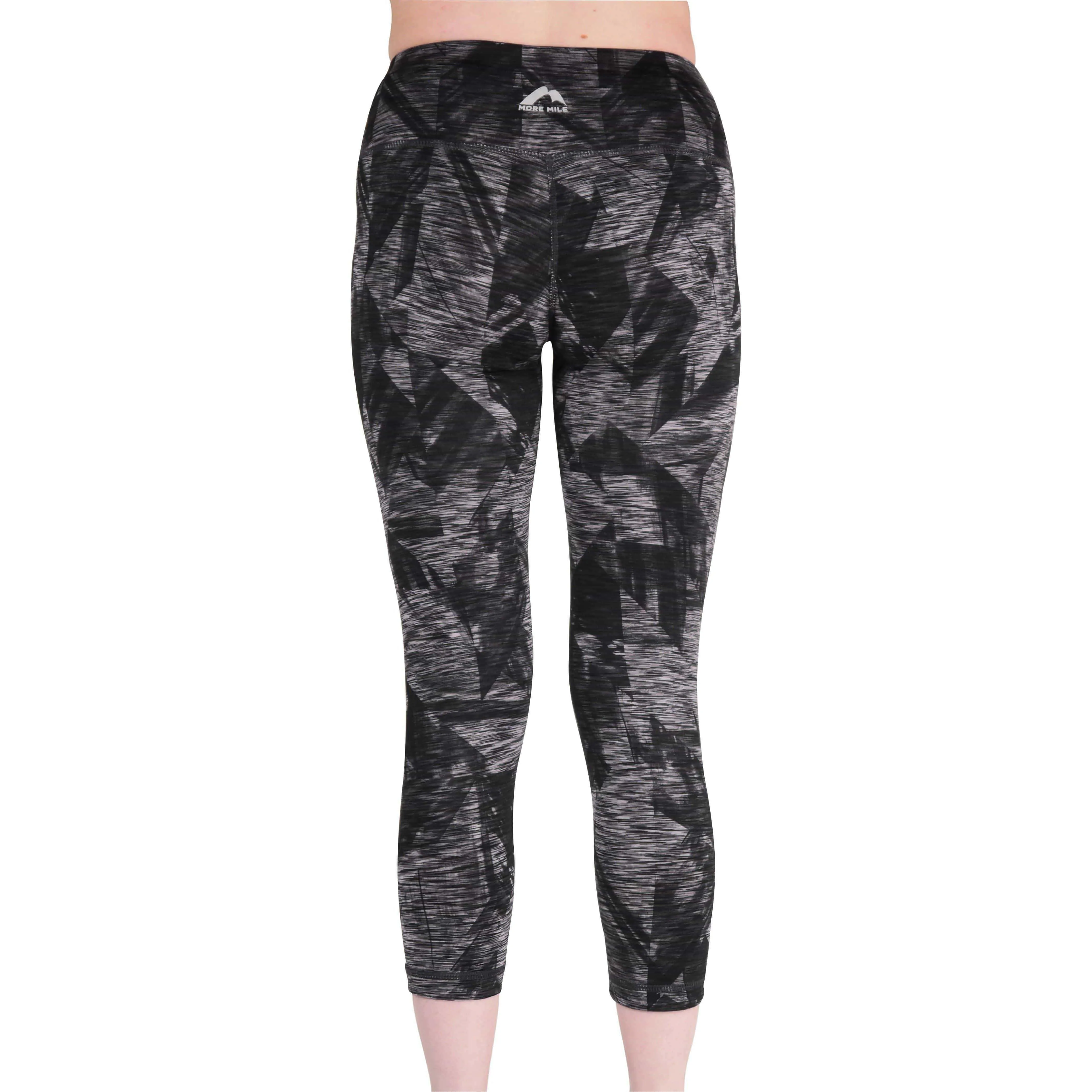 More Mile Reversible Graphic Womens 3/4 Capri Running Tights - Grey Anti Odor Technology